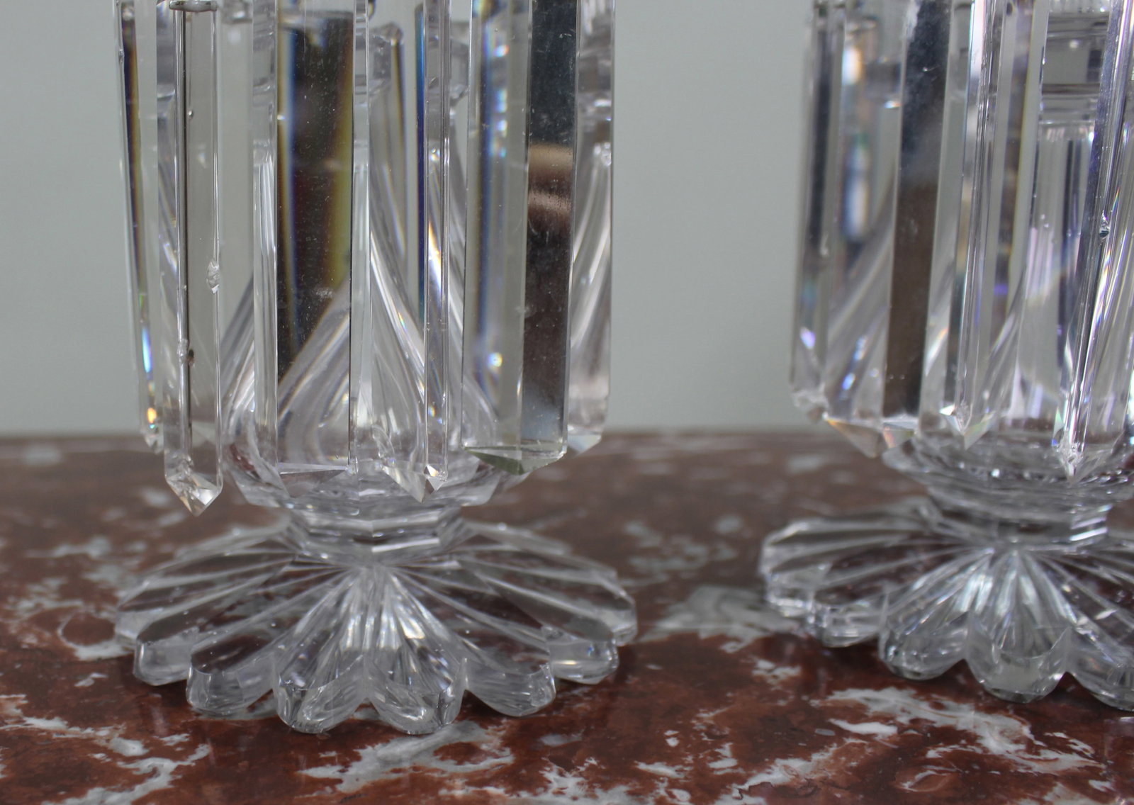 Title: Fine Pair of Antique Cut Crystal Lustre Vases with Prism Drops Description: Fine Pair of - 7