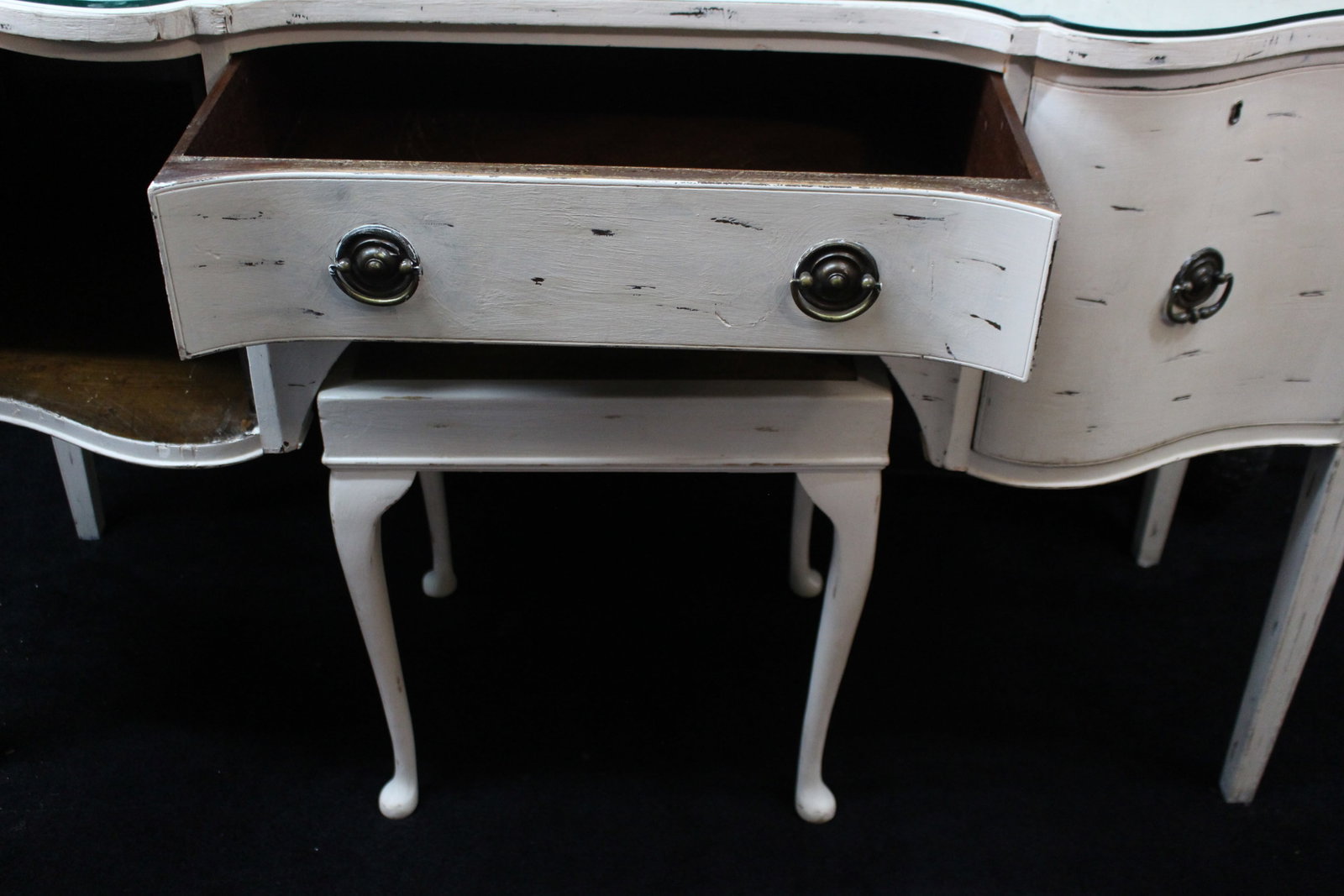 Title: Vintage Painted Dressing Table with Stool Description: Vintage Painted Dressing Table with - 12
