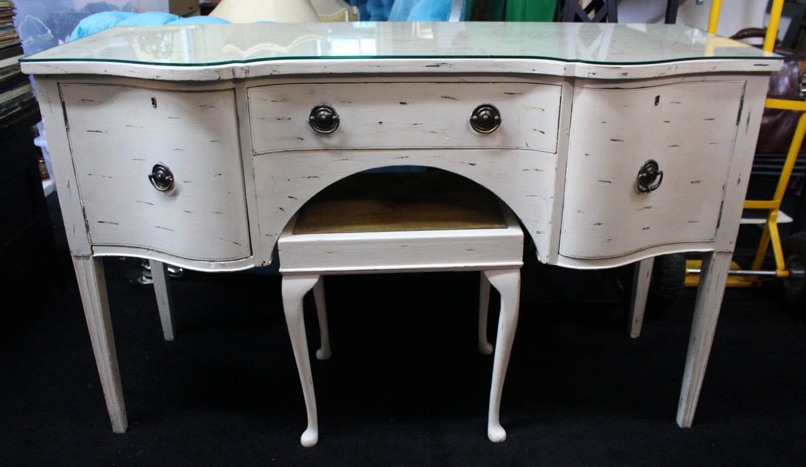 Title: Vintage Painted Dressing Table with Stool Description: Vintage Painted Dressing Table with (1 of 15)