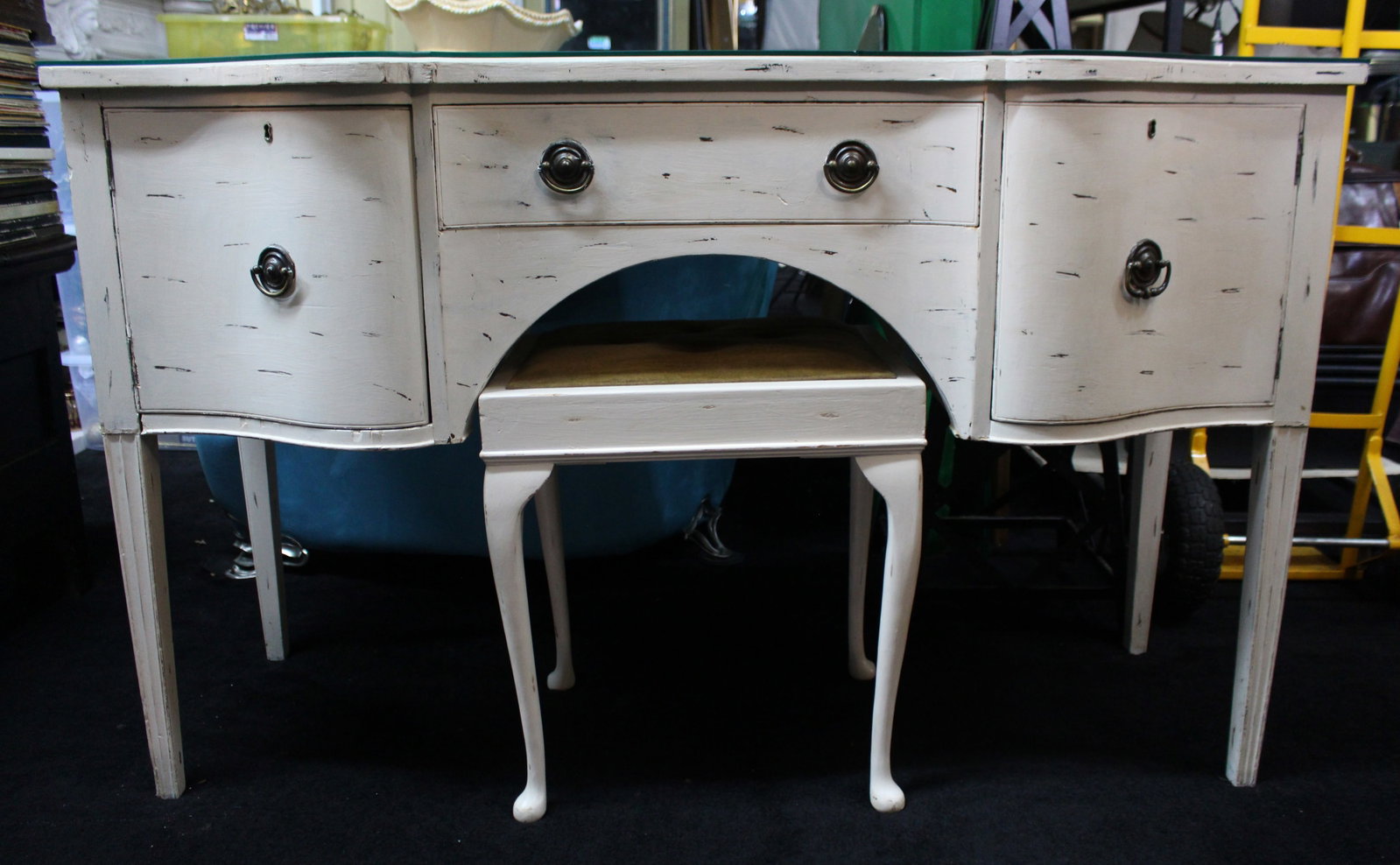Title: Vintage Painted Dressing Table with Stool Description: Vintage Painted Dressing Table with - 2