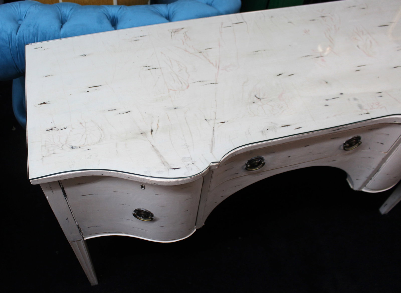 Title: Vintage Painted Dressing Table with Stool Description: Vintage Painted Dressing Table with - 7