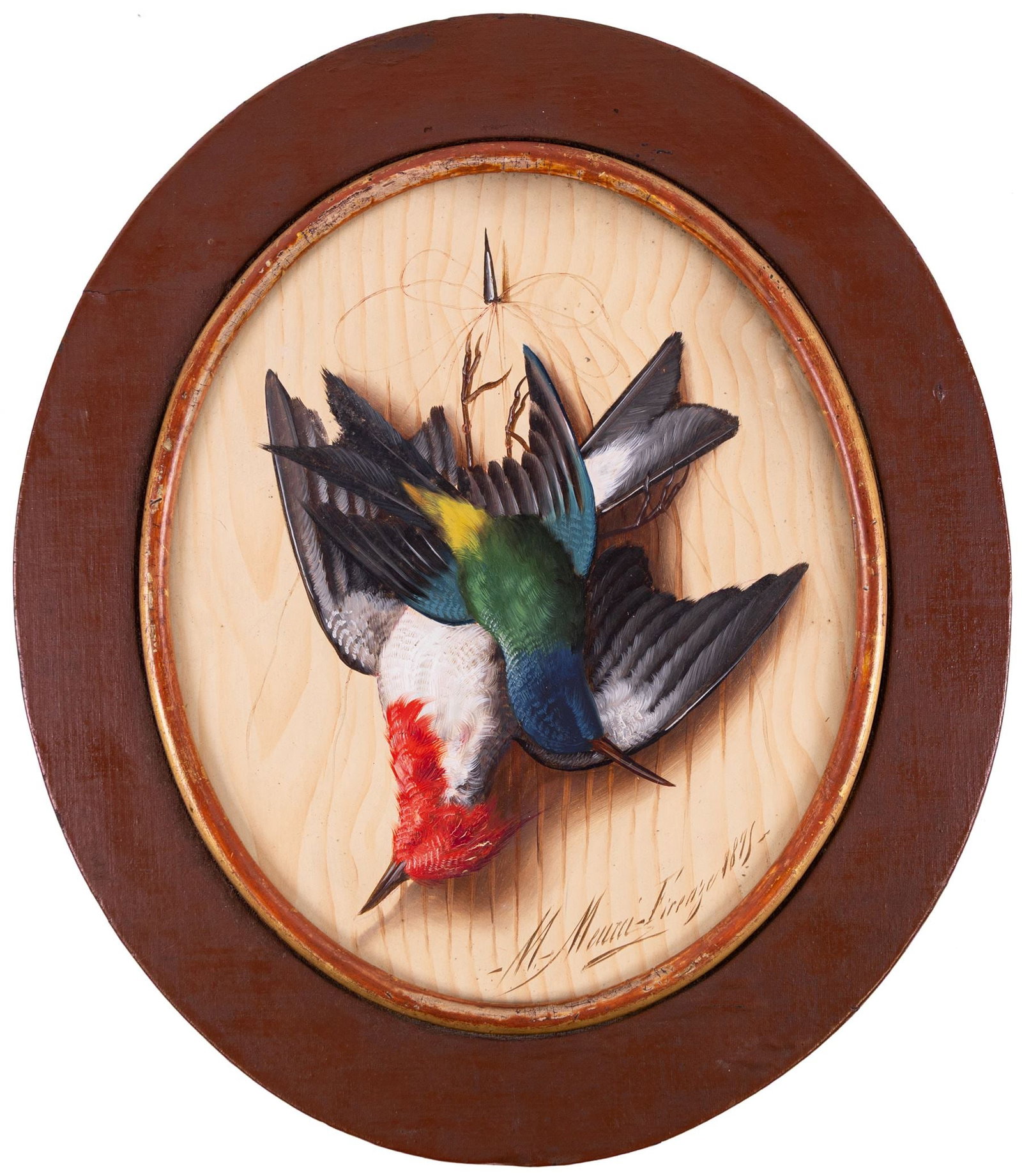 Title: Michelangelo Meucci (Italian, 1840–1909) Trompe l'Oeil with Hanging Birds c.1875 Descri - 2