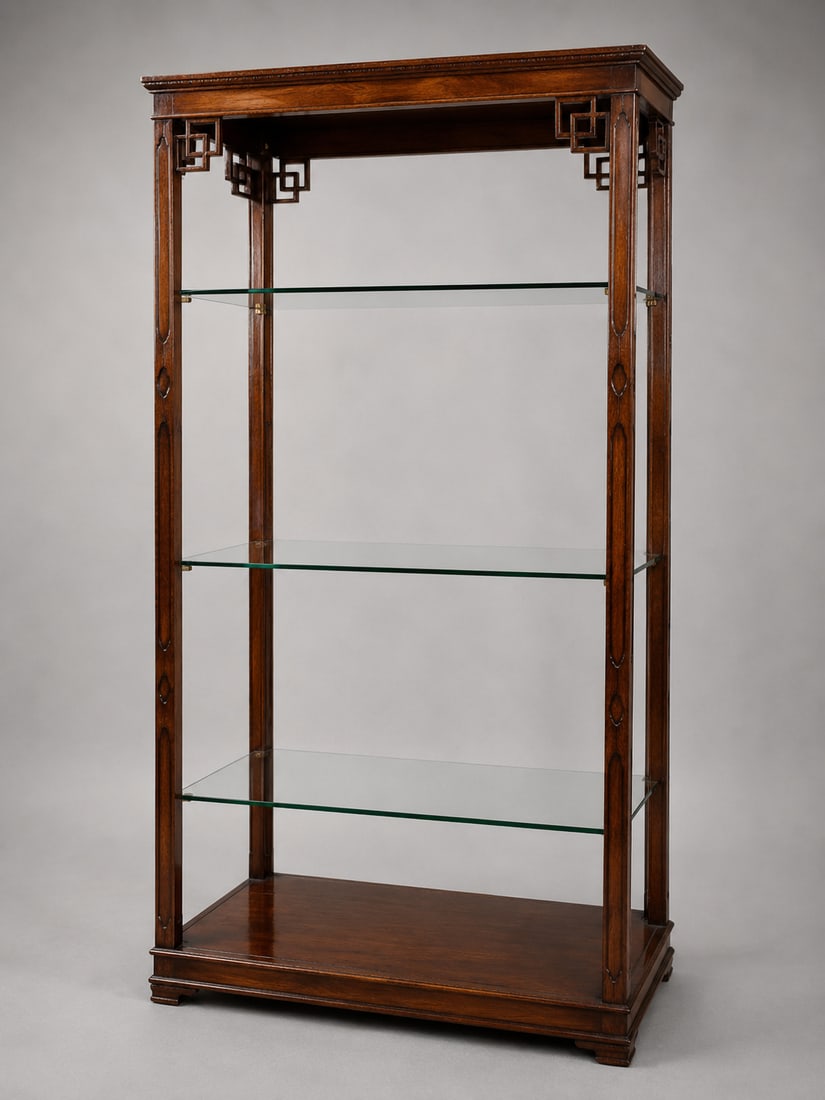 Title: Pair of Large Vintage Chinese Chippendale Style Mahogany Display Shelves Description: Pair of - 2
