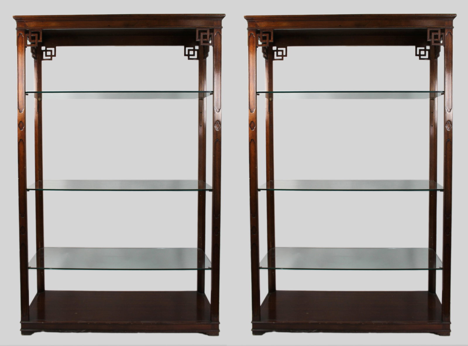 Title: Pair of Large Vintage Chinese Chippendale Style Mahogany Display Shelves Description: Pair of - 3