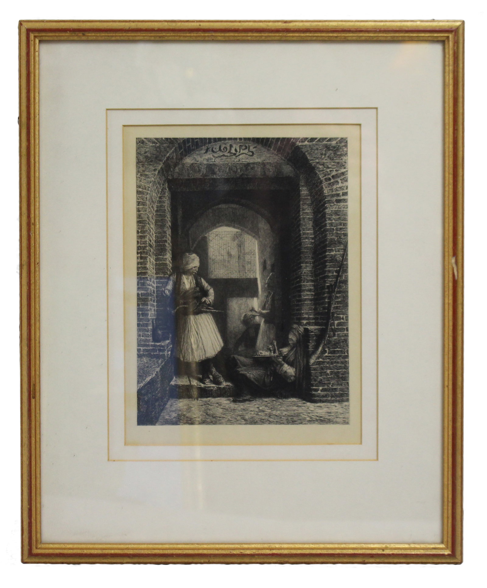 Title: Victorian Etching of Orientalist Scene in Gilt Frame, c.1880 Description: Victorian Etching (1 of 3)