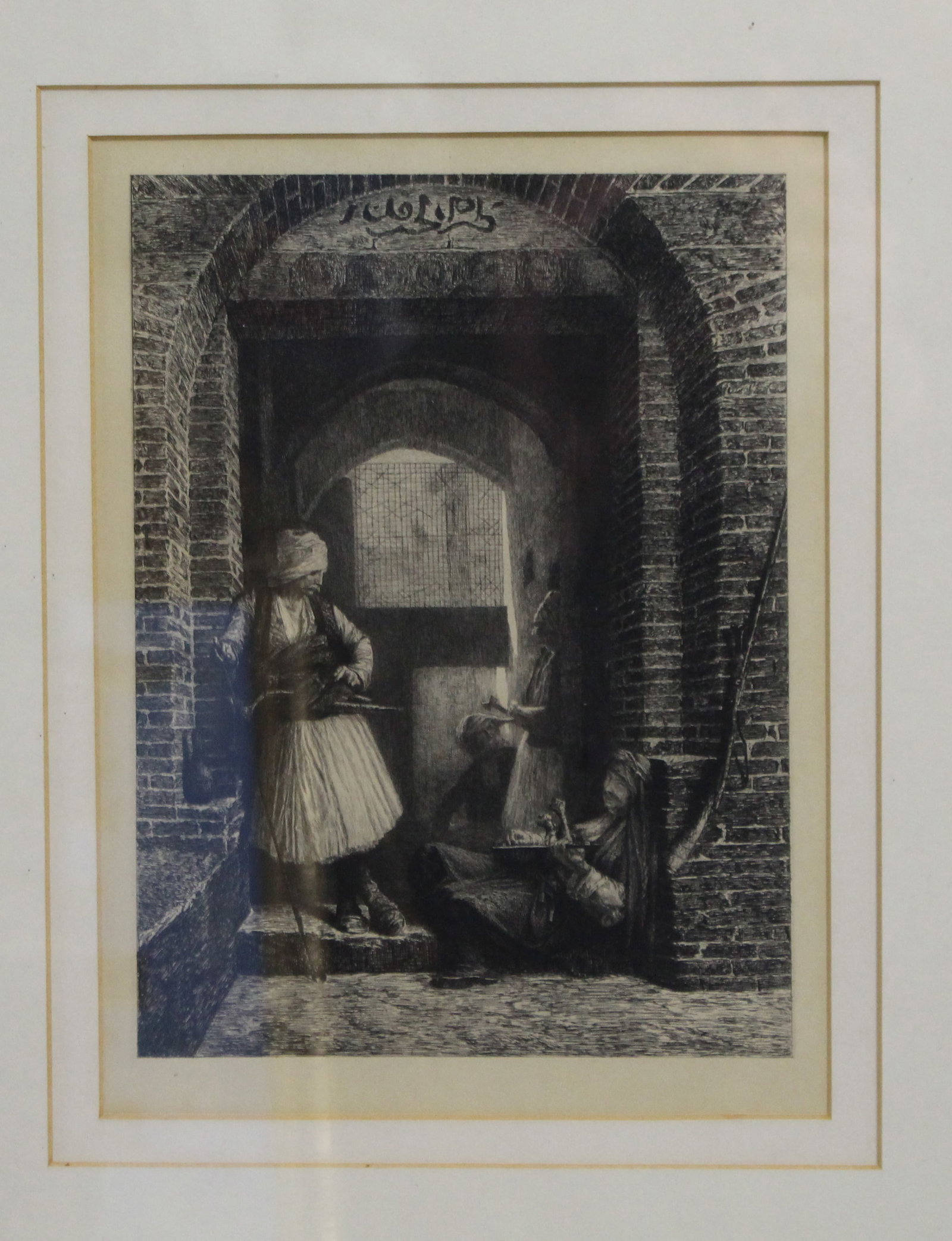 Title: Victorian Etching of Orientalist Scene in Gilt Frame, c.1880 Description: Victorian Etching - 2
