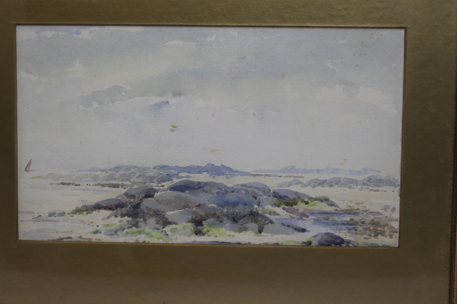 Title: Edwardian Beach Waterclour Set in Gilt Frame Description: Edwardian watercolour. Unsigned. - 2