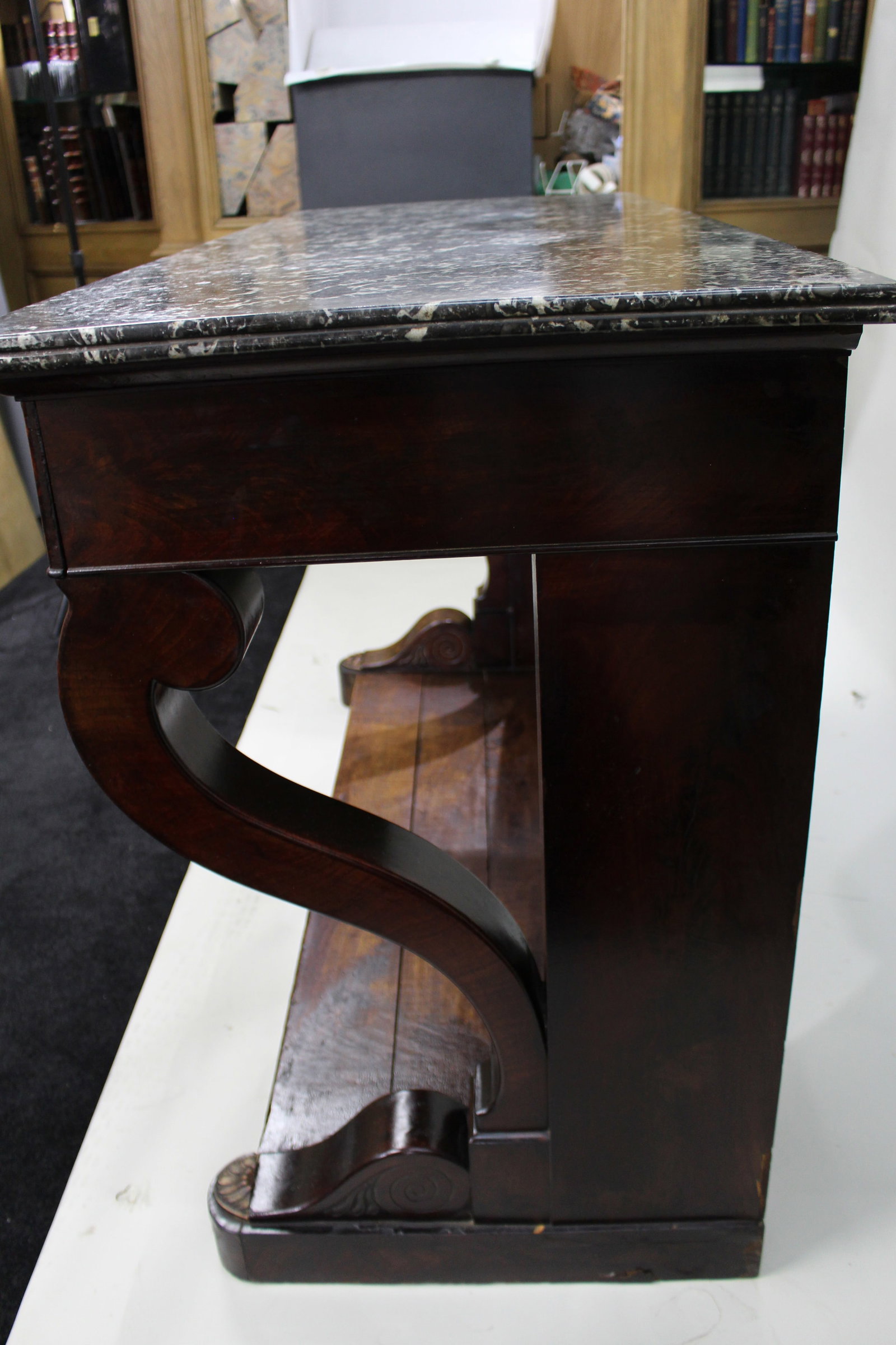 Title: Fine Napoleon I Period French Mahogany Console Table with Variegated Marble Top - 11
