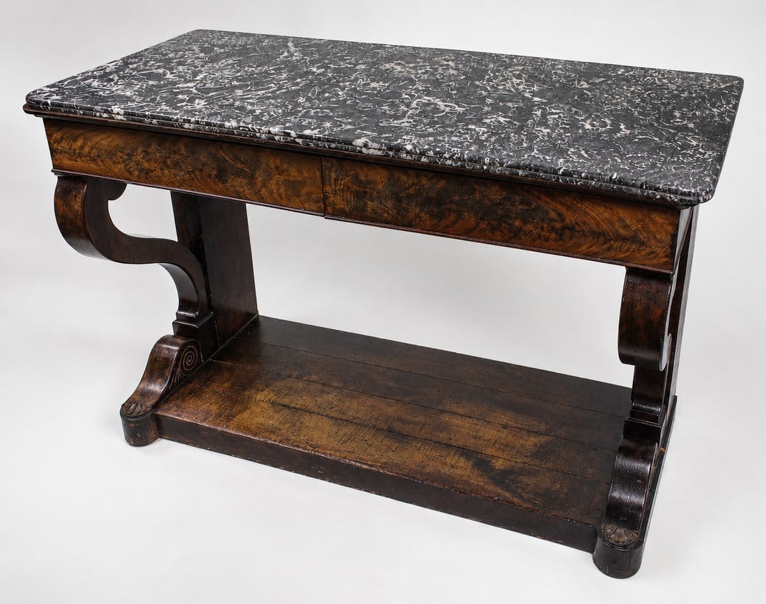 Title: Fine Napoleon I Period French Mahogany Console Table with Variegated Marble Top (1 of 12)