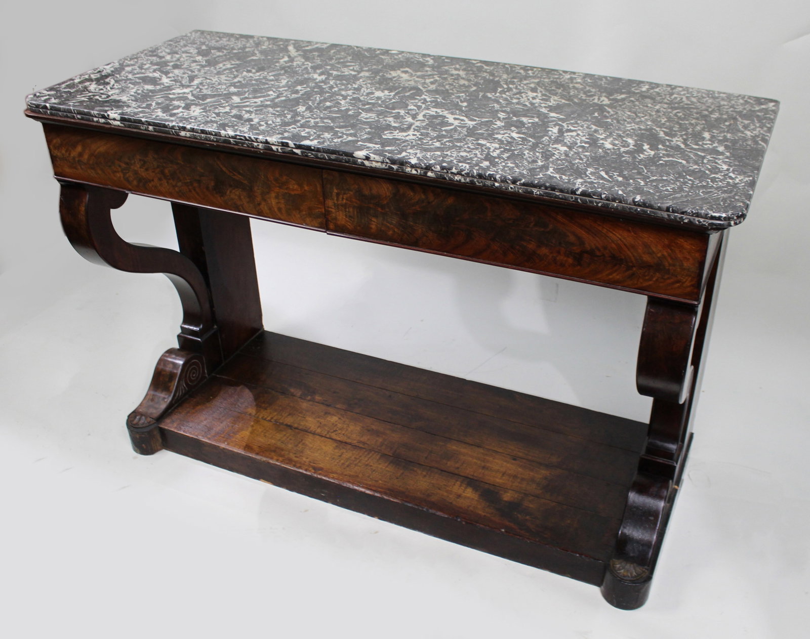 Title: Fine Napoleon I Period French Mahogany Console Table with Variegated Marble Top - 2
