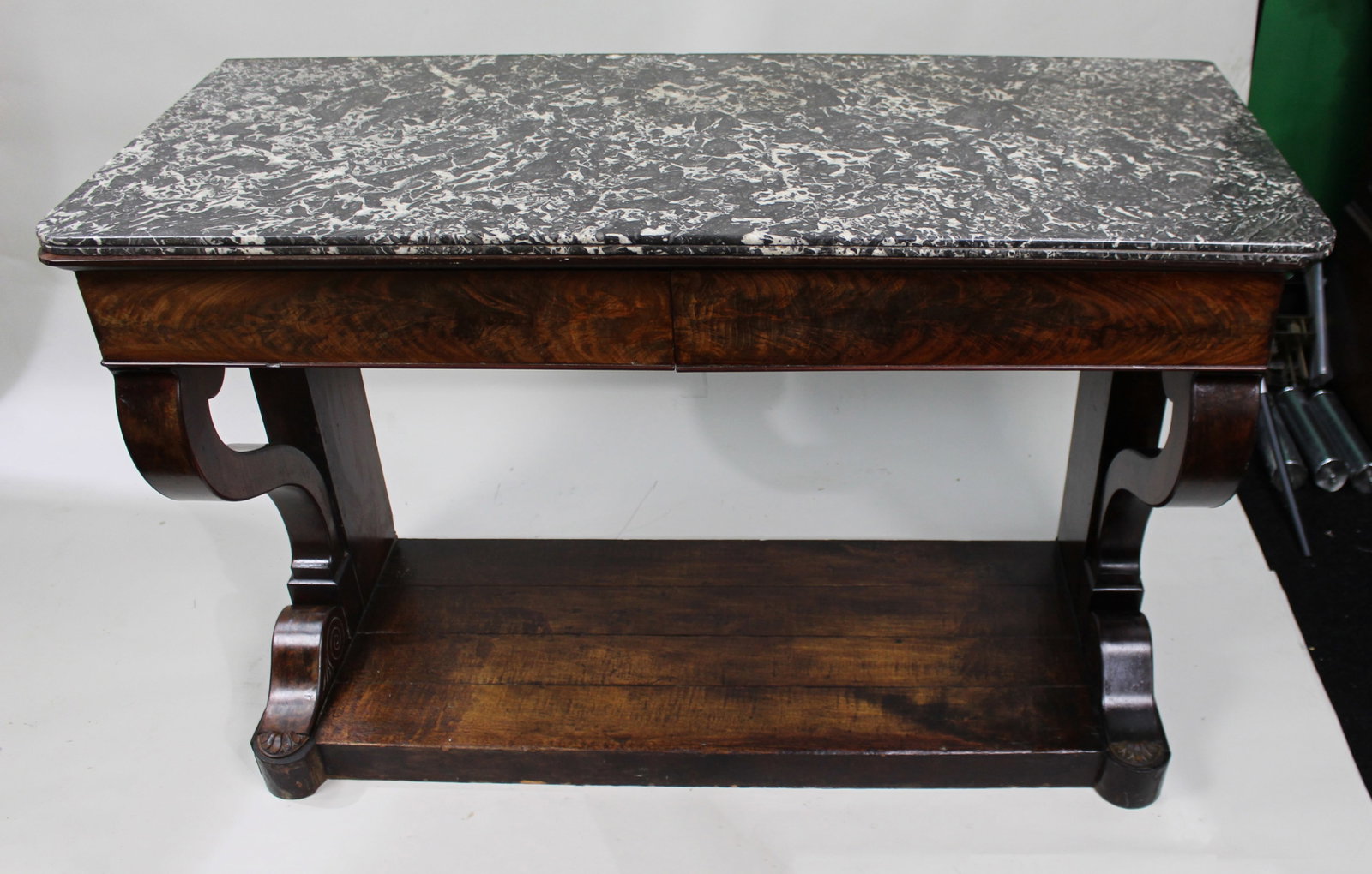 Title: Fine Napoleon I Period French Mahogany Console Table with Variegated Marble Top - 4