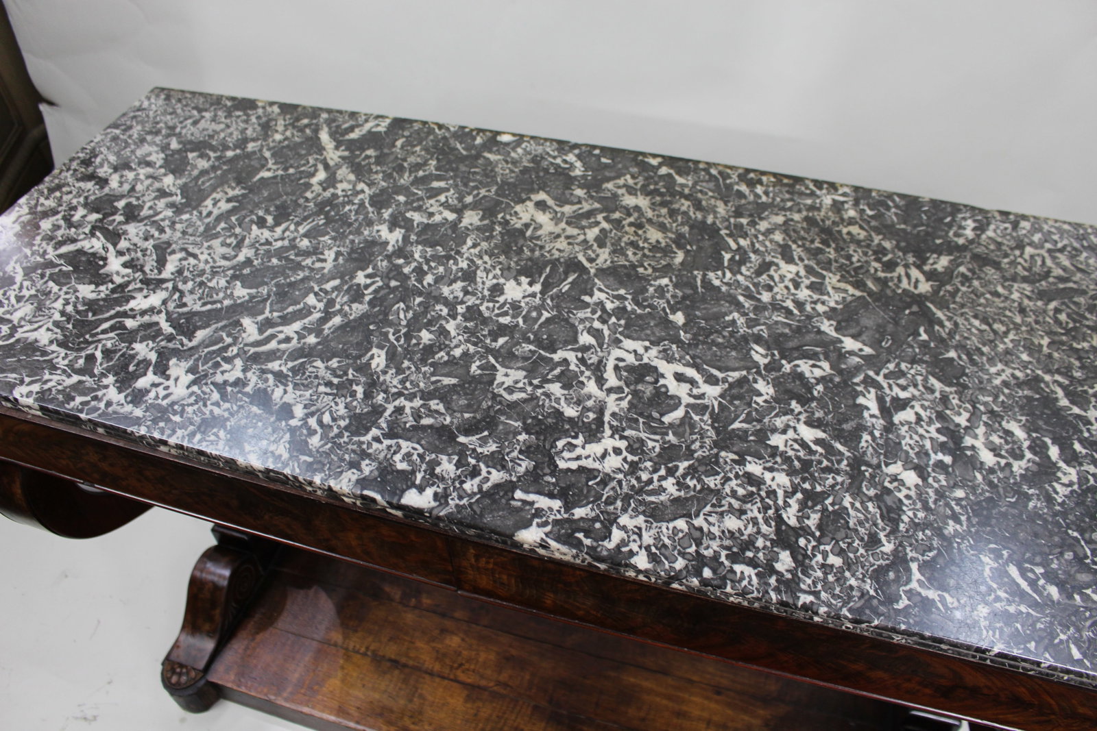 Title: Fine Napoleon I Period French Mahogany Console Table with Variegated Marble Top - 7