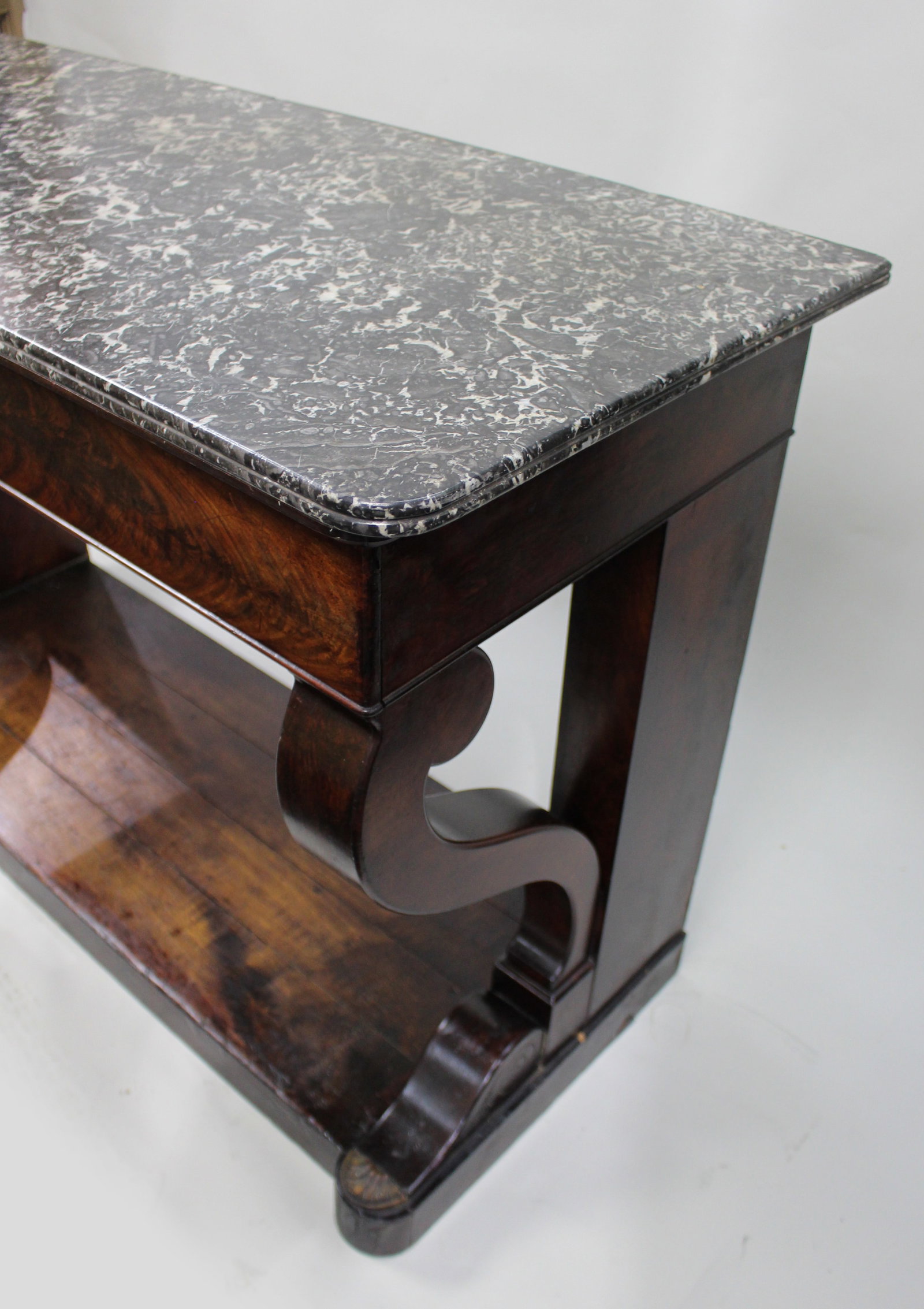 Title: Fine Napoleon I Period French Mahogany Console Table with Variegated Marble Top - 8