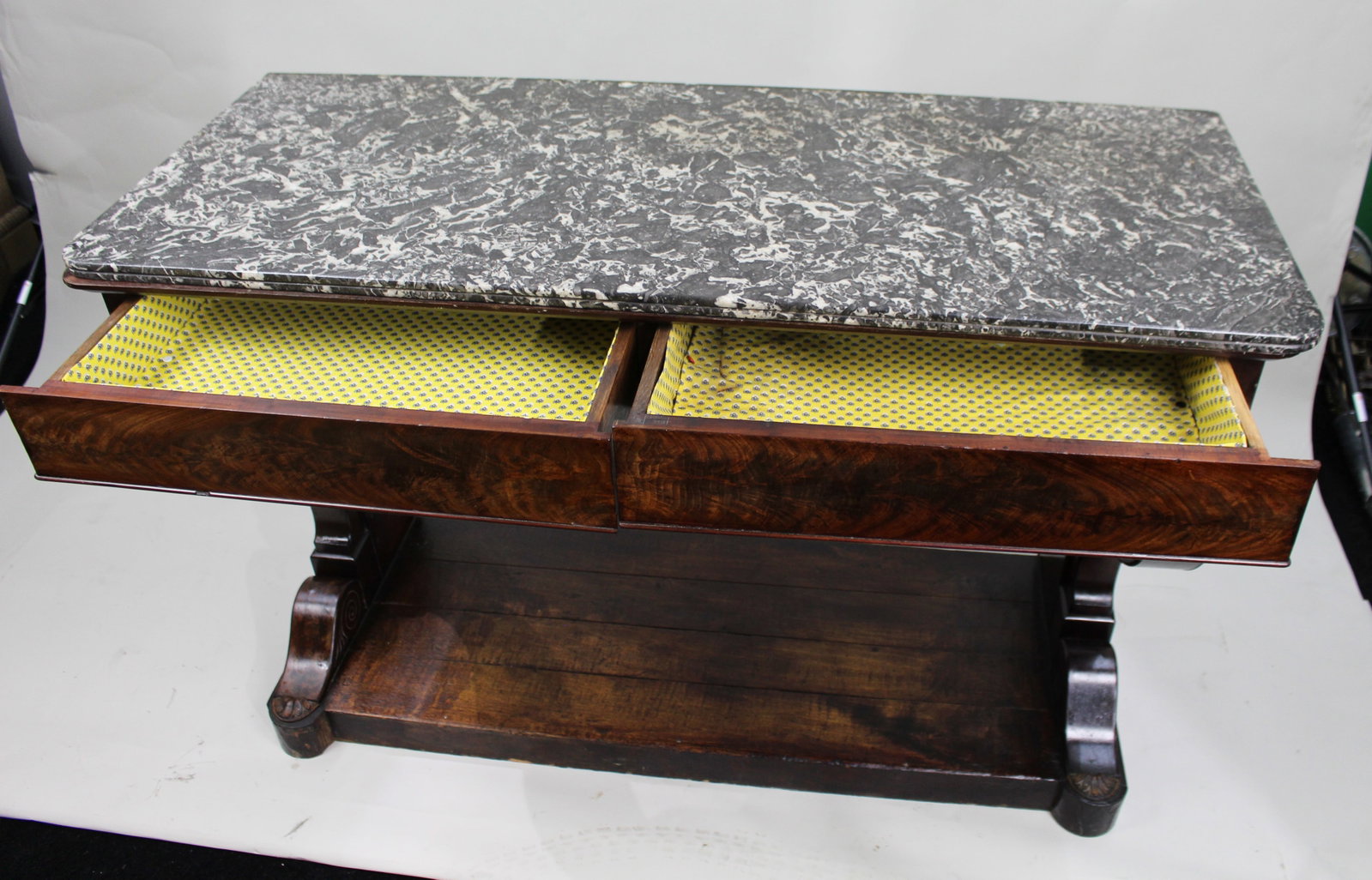 Title: Fine Napoleon I Period French Mahogany Console Table with Variegated Marble Top - 9