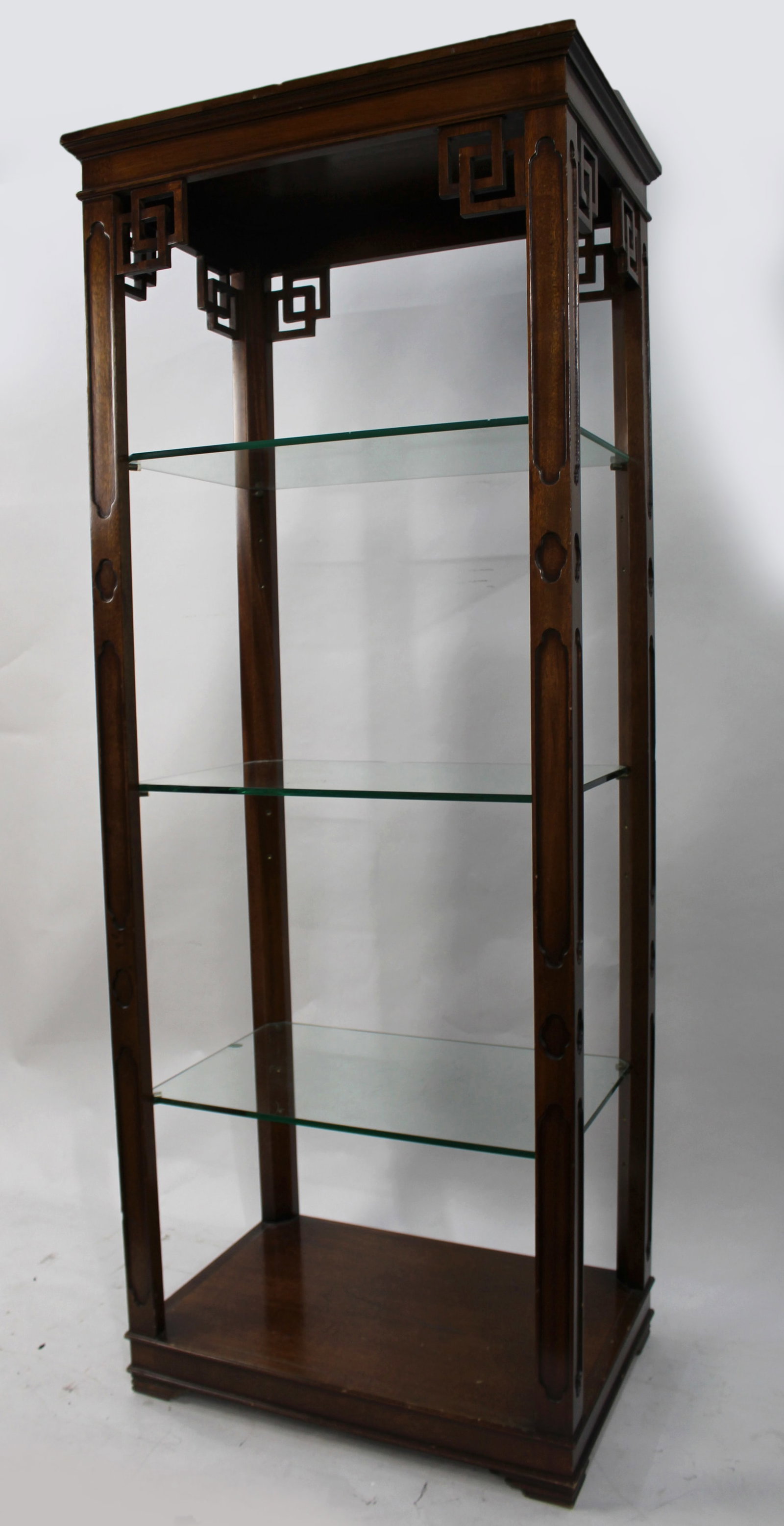 Title: Vintage Mahogany Shelves Description: Dimensions (smaller cabinet): 72.5 cm W x 50 cm D x (1 of 9)