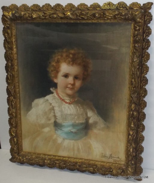 Title: Antique 1897 Pastel Portrait of a Child by Léon Spinick Description: Antique 1897 Pastel: Title: Antique 1897 Pastel Portrait of a Child by Léon Spinick Description: Antique 1897 Pastel Portrait of a Child by Léon Spinick A late 19th-century pastel portrait of a child, signed