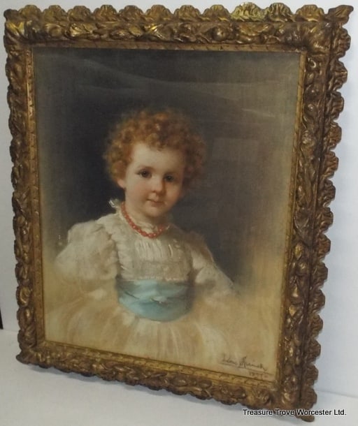 Title: Antique 1897 Pastel Portrait of a Child by Léon Spinick Description: Antique 1897 Pastel - 2