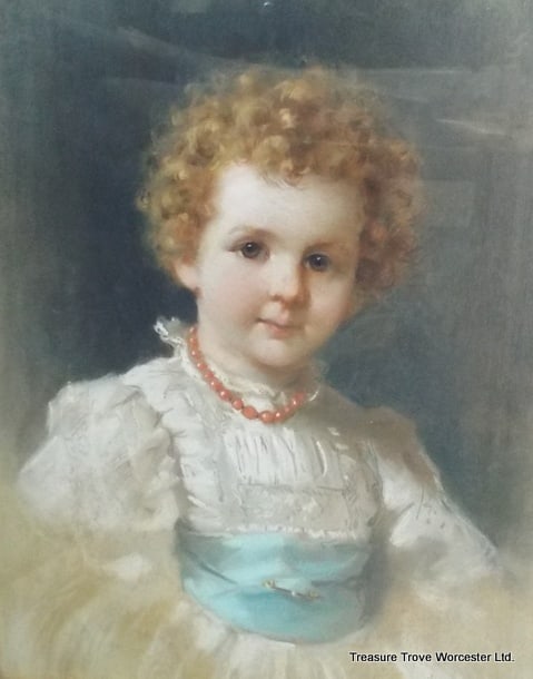 Title: Antique 1897 Pastel Portrait of a Child by Léon Spinick Description: Antique 1897 Pastel - 3