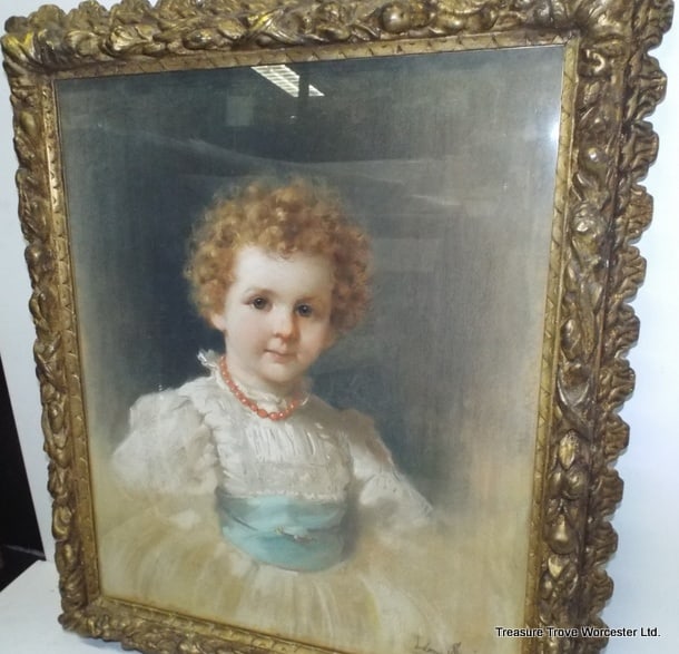 Title: Antique 1897 Pastel Portrait of a Child by Léon Spinick Description: Antique 1897 Pastel - 4