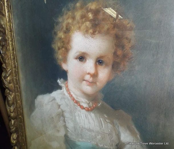 Title: Antique 1897 Pastel Portrait of a Child by Léon Spinick Description: Antique 1897 Pastel - 5