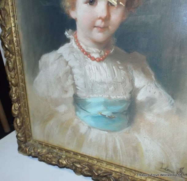 Title: Antique 1897 Pastel Portrait of a Child by Léon Spinick Description: Antique 1897 Pastel - 8