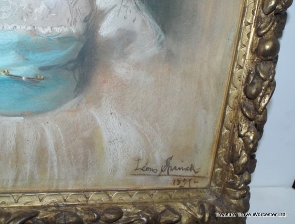 Title: Antique 1897 Pastel Portrait of a Child by Léon Spinick Description: Antique 1897 Pastel - 9