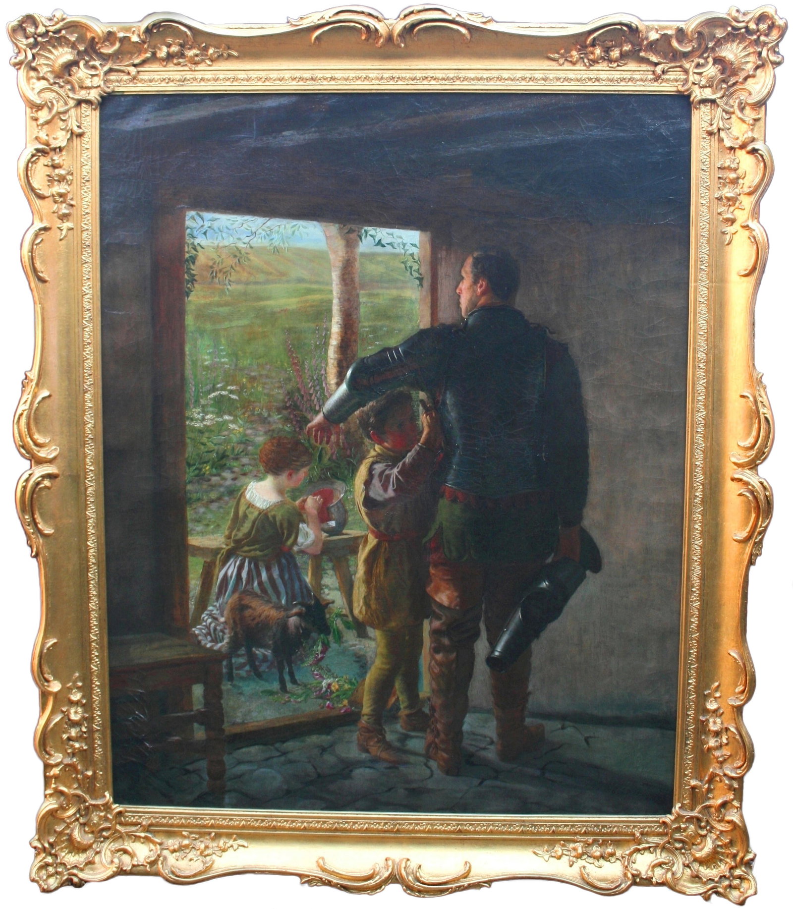 Title: “A Call to Arms” – Monumental 19th Century English Pre-Raphaelite Oil Paint: Title: “A Call to Arms” – Monumental 19th Century English Pre-Raphaelite Oil Painting in Gilt Frame Description: “A Call to Arms” – Monumental 19th Century English