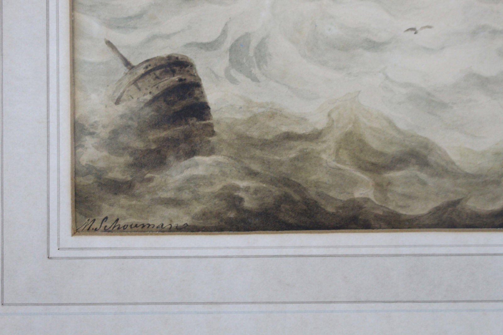 Title: 19th c. Dutch Seascape Watercolour Painting by Martinus Schouman Description: 19th c. Dutch - 4
