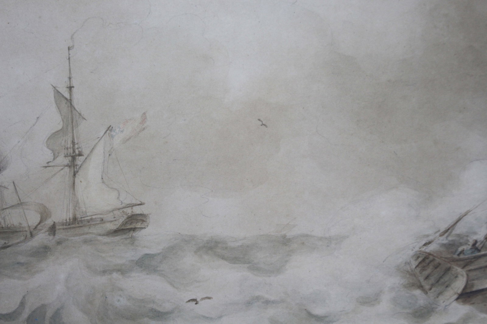 Title: 19th c. Dutch Seascape Watercolour Painting by Martinus Schouman Description: 19th c. Dutch - 5