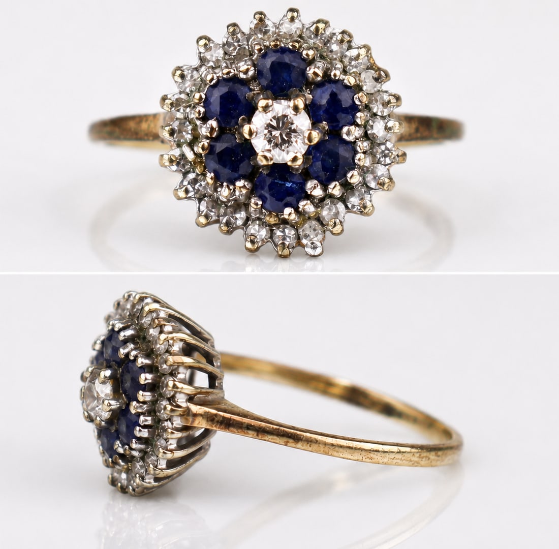 Title: Vintage Sapphire & Diamond 9ct Gold Ring Description: Vintage Sapphire & Diamond 9ct Gold - 2