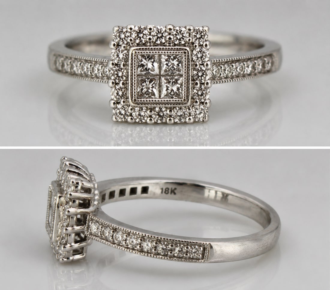 Title: Vintage 0.70 Carat Diamond 18ct White Gold Cluster Ring Description: Vintage 0.70 Carat - 2