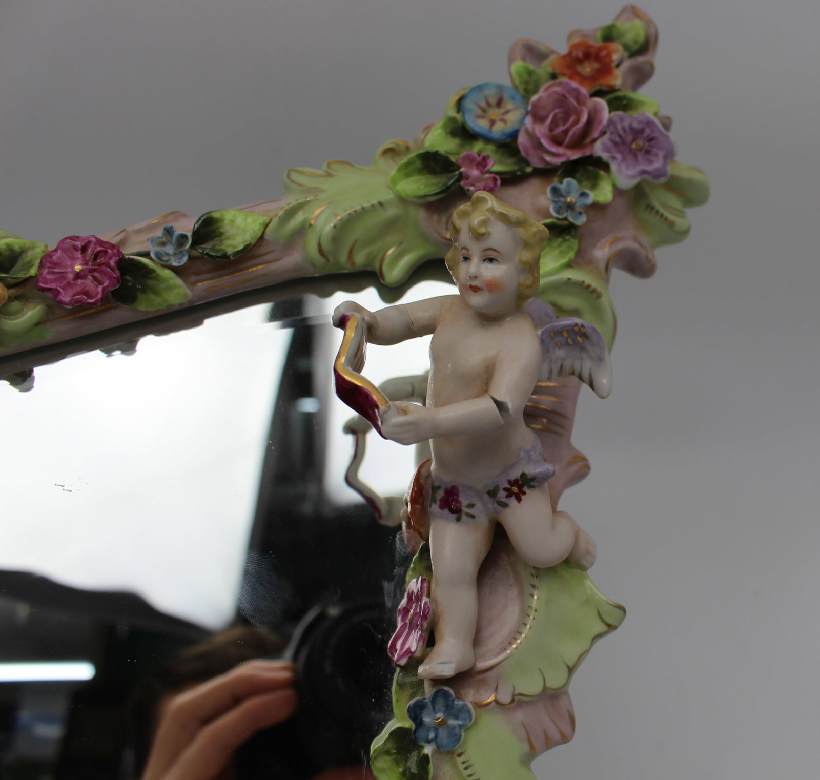 Title: Vintage Dresden Porcelain Vanity Mirror Description: Vintage Dresden Porcelain Vanity - 10