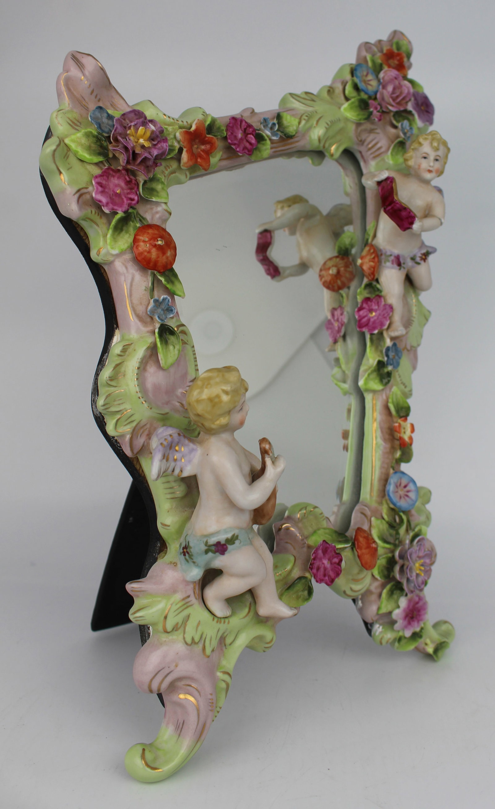 Title: Vintage Dresden Porcelain Vanity Mirror Description: Vintage Dresden Porcelain Vanity - 11