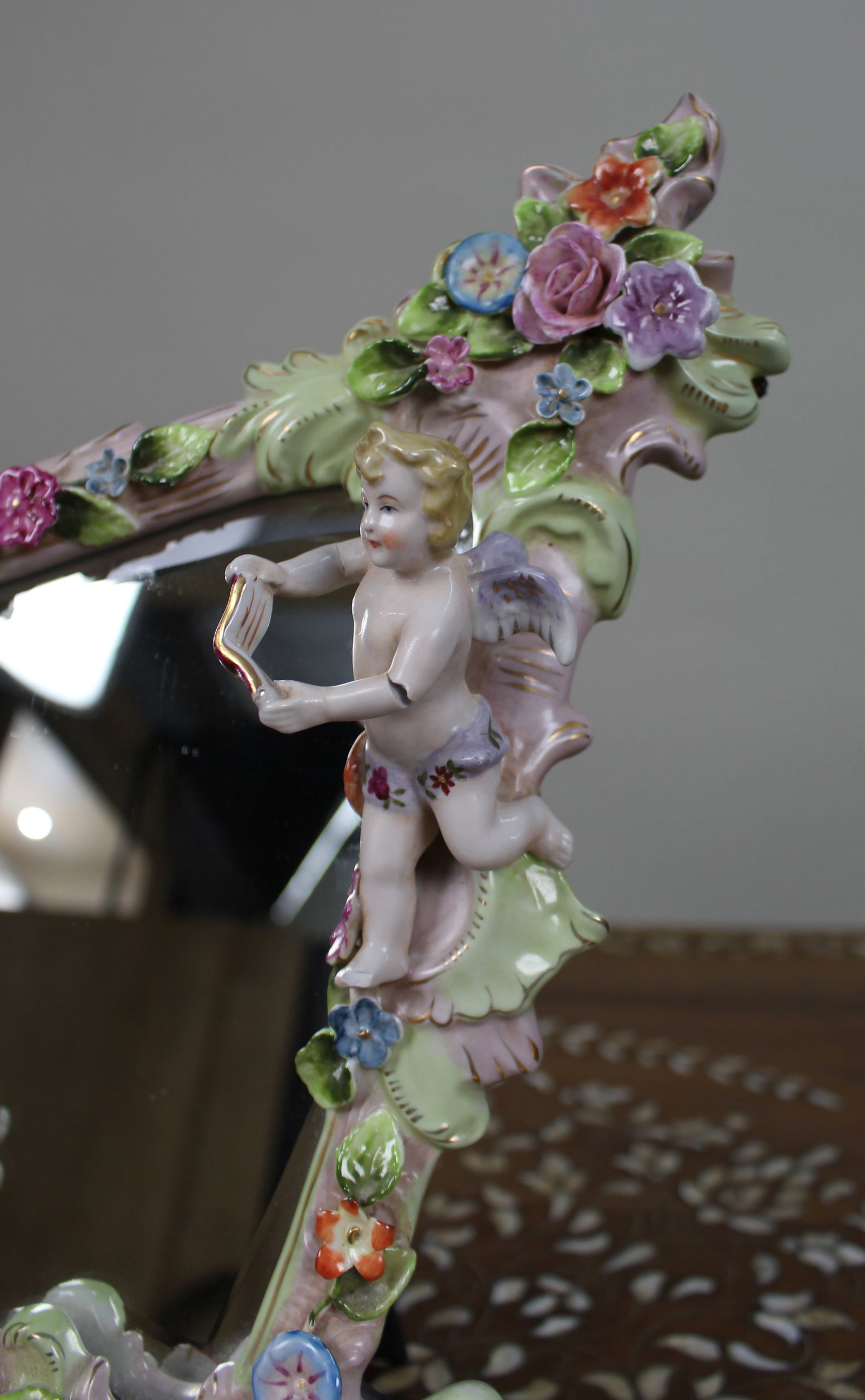 Title: Vintage Dresden Porcelain Vanity Mirror Description: Vintage Dresden Porcelain Vanity - 4