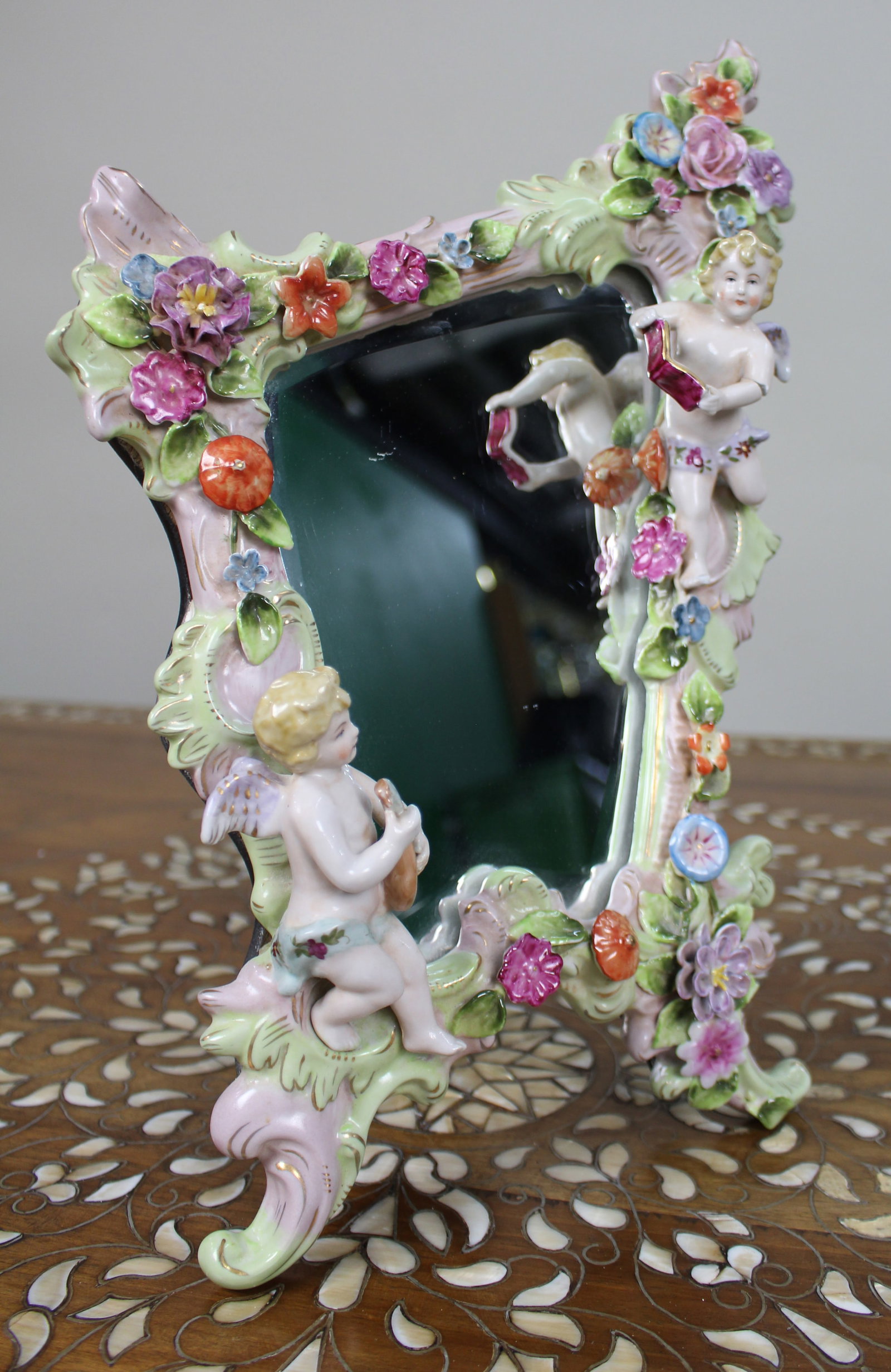 Title: Vintage Dresden Porcelain Vanity Mirror Description: Vintage Dresden Porcelain Vanity - 6