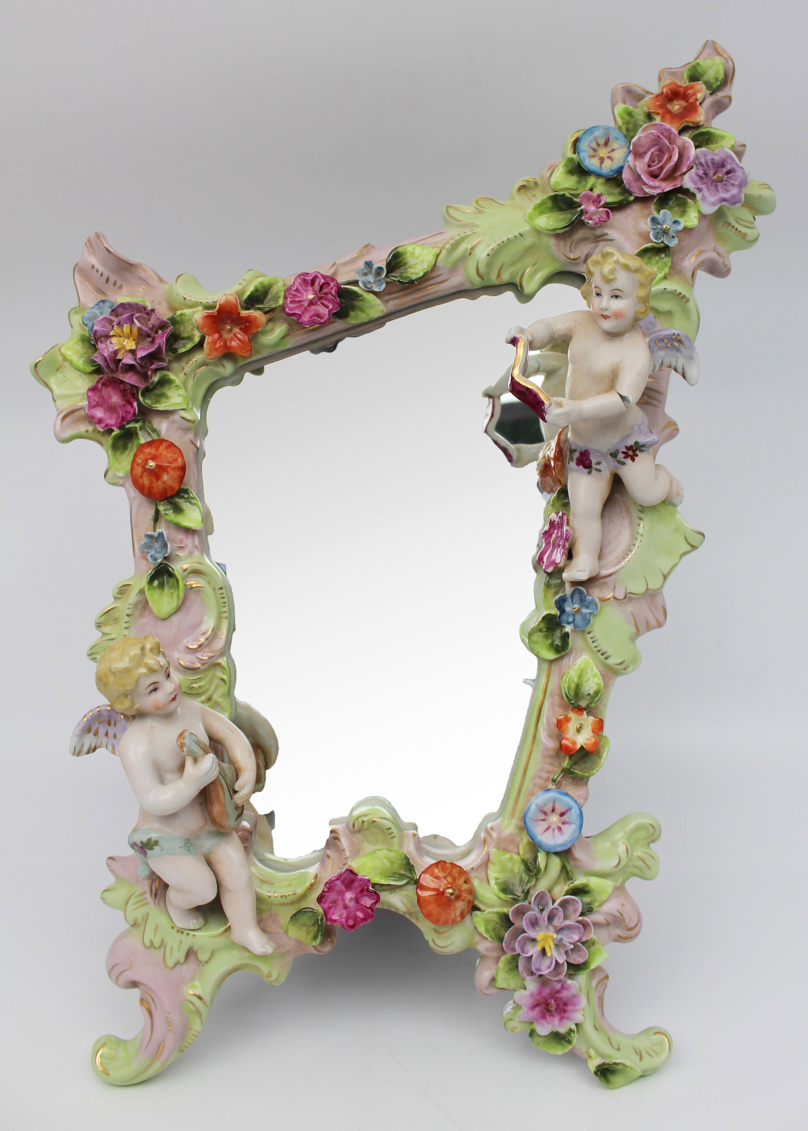 Title: Vintage Dresden Porcelain Vanity Mirror Description: Vintage Dresden Porcelain Vanity - 8