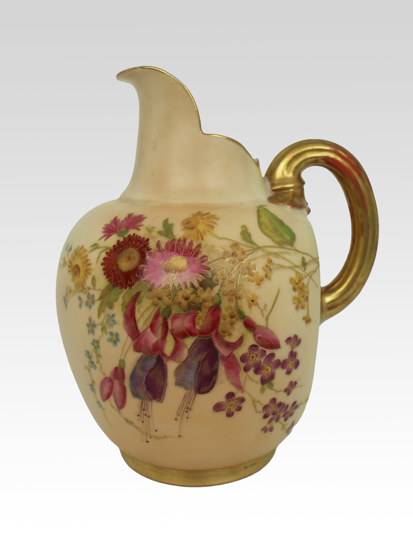 Title: Antique Royal Worcester Blush Ivory Ewer, Hand-Painted Porcelain, 1896 Description: Royal - 12