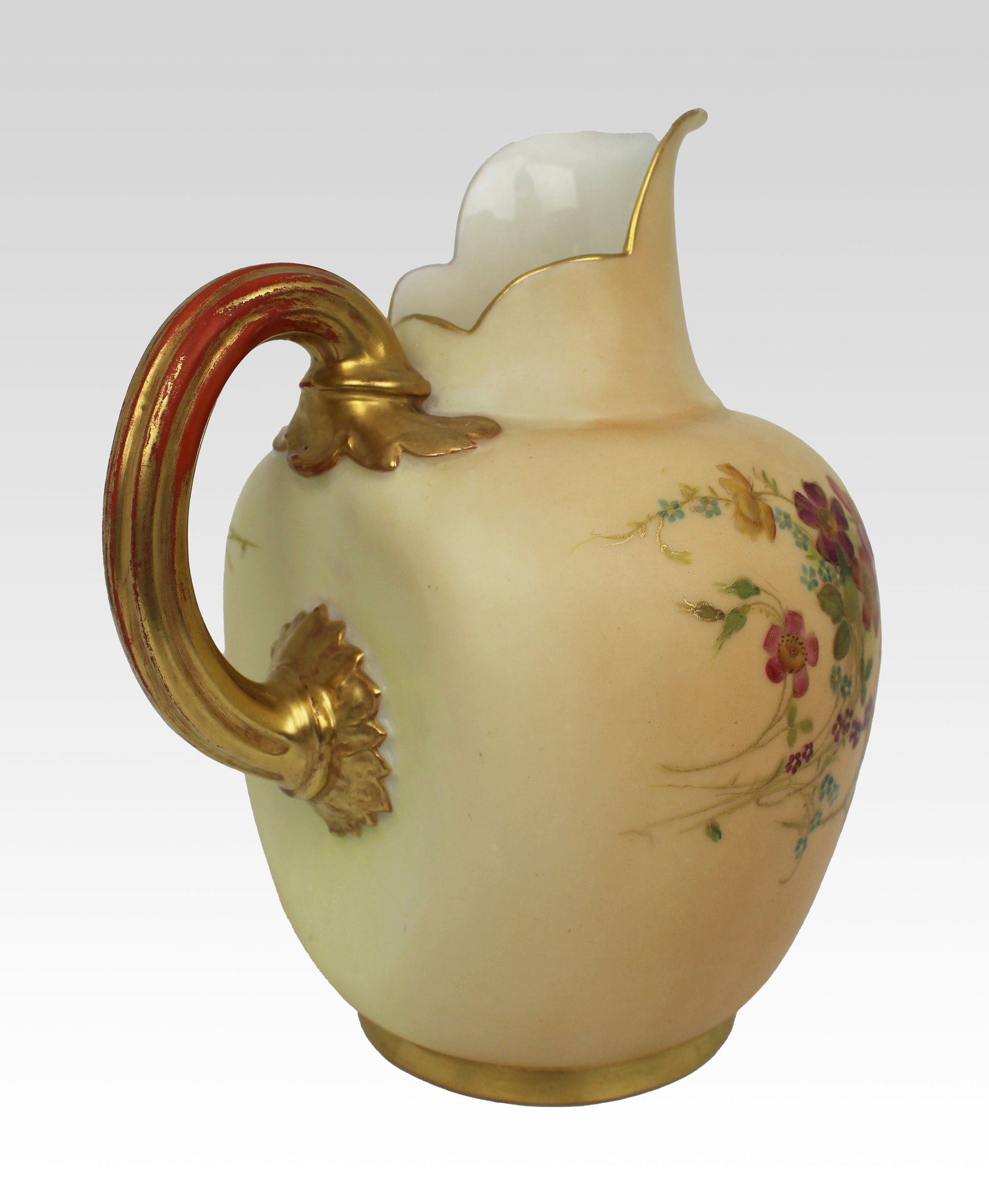 Title: Antique Royal Worcester Blush Ivory Ewer, Hand-Painted Porcelain, 1896 Description: Royal - 17