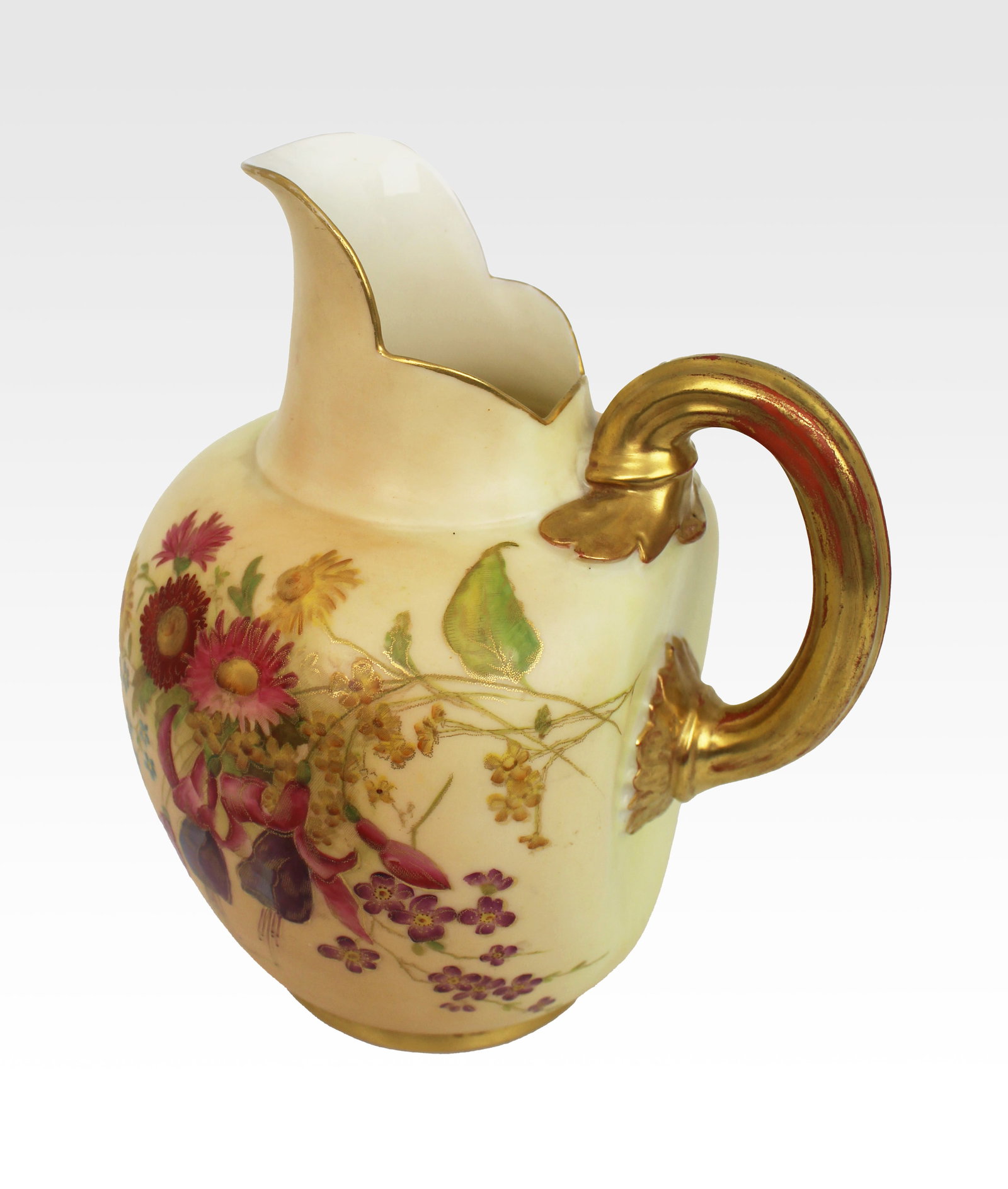 Title: Antique Royal Worcester Blush Ivory Ewer, Hand-Painted Porcelain, 1896 Description: Royal - 19