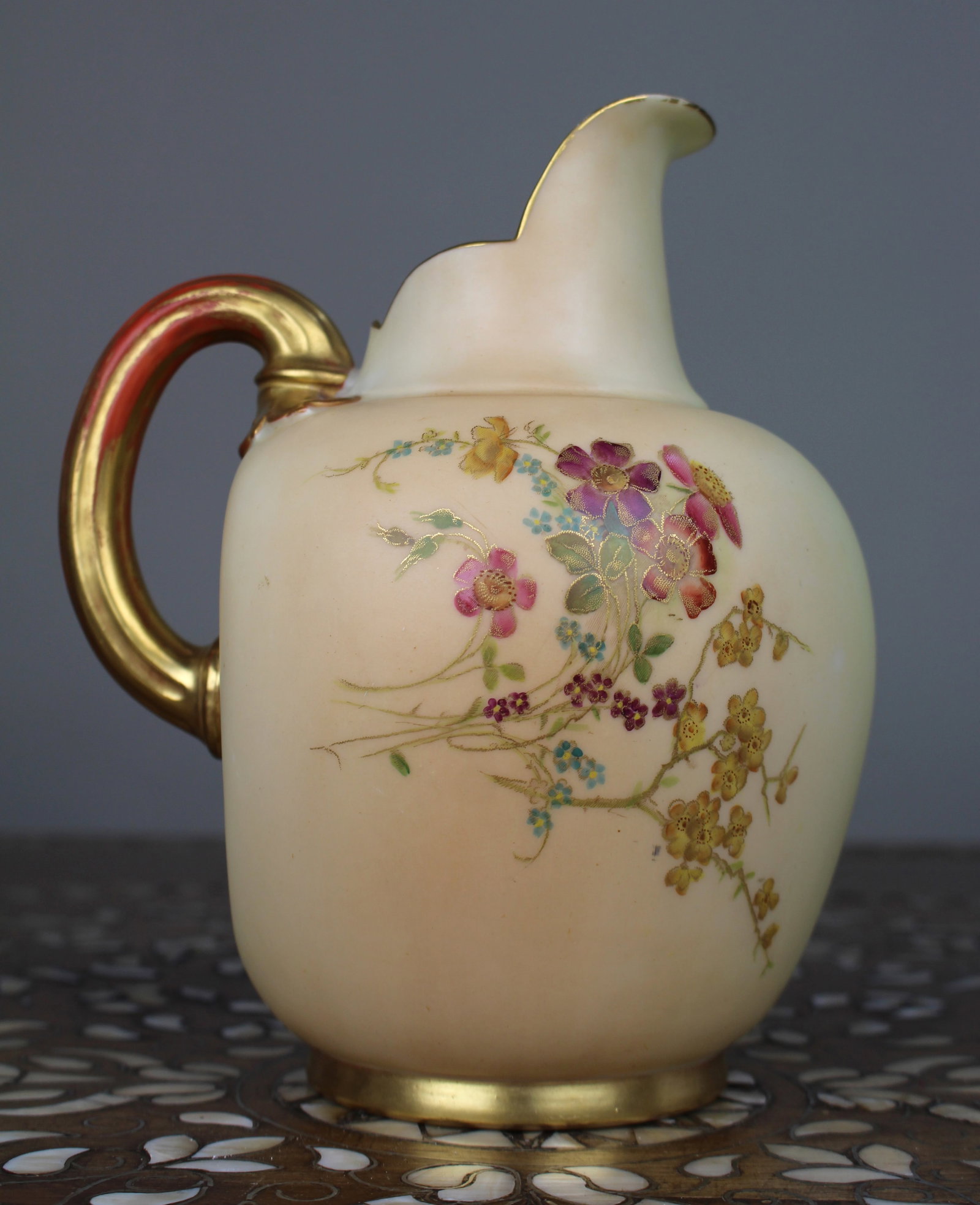 Title: Antique Royal Worcester Blush Ivory Ewer, Hand-Painted Porcelain, 1896 Description: Royal - 6