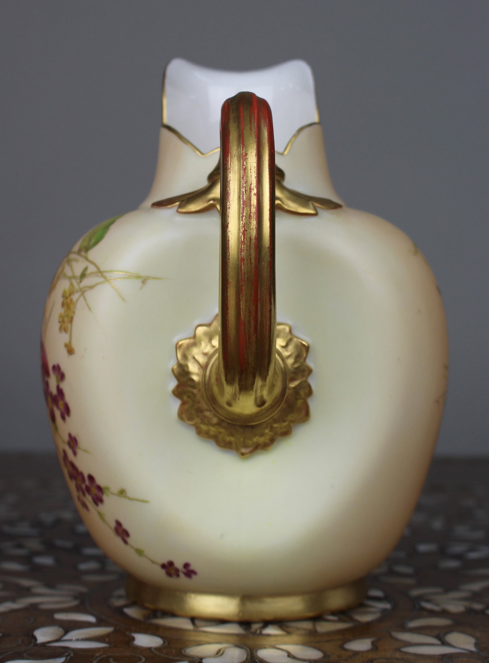 Title: Antique Royal Worcester Blush Ivory Ewer, Hand-Painted Porcelain, 1896 Description: Royal - 7