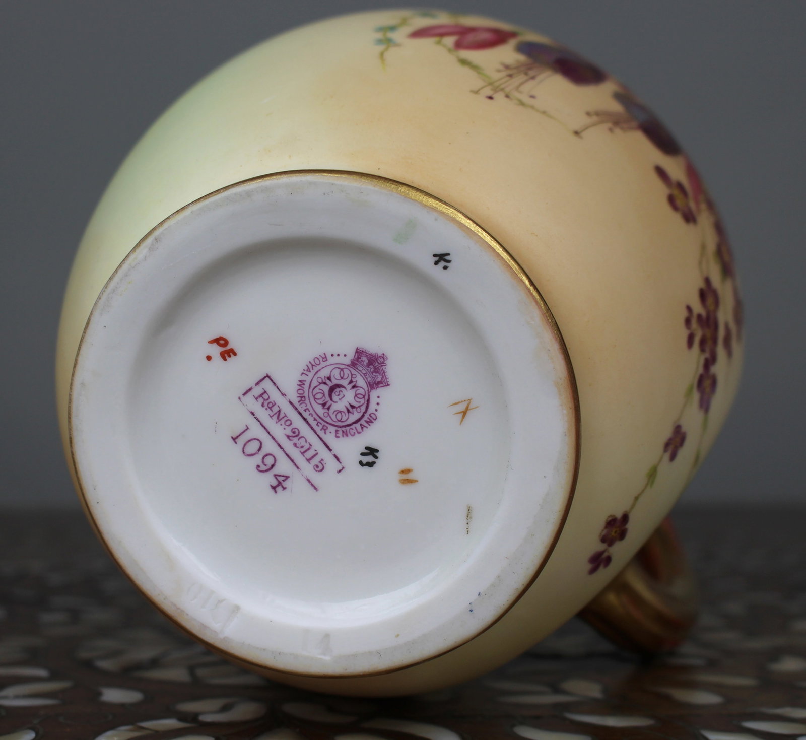 Title: Antique Royal Worcester Blush Ivory Ewer, Hand-Painted Porcelain, 1896 Description: Royal - 9