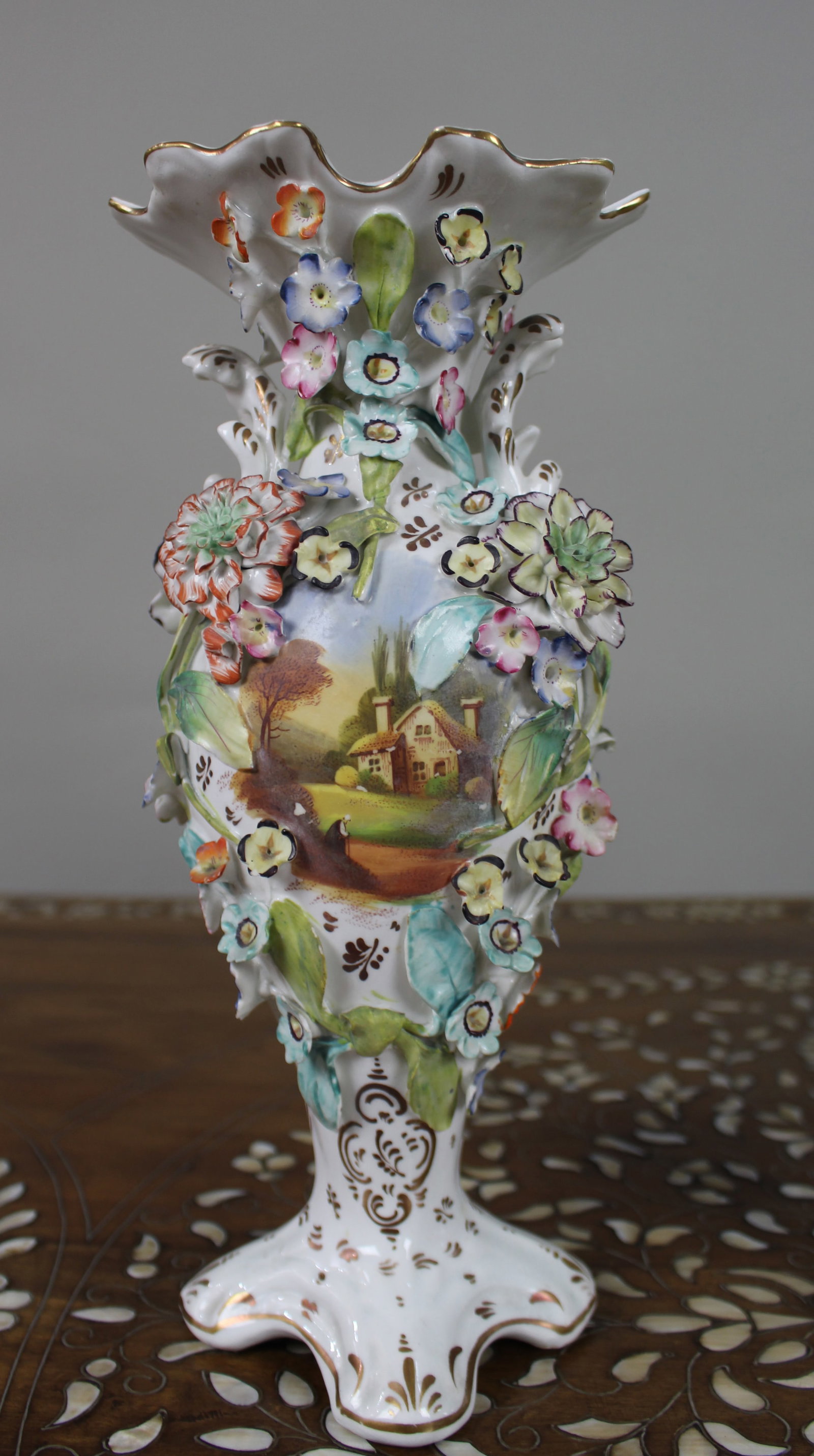 Title: Garniture of Three English Flower-Encrusted Porcelain Vases, c.1850 (probably Samuel Alcock & - 14