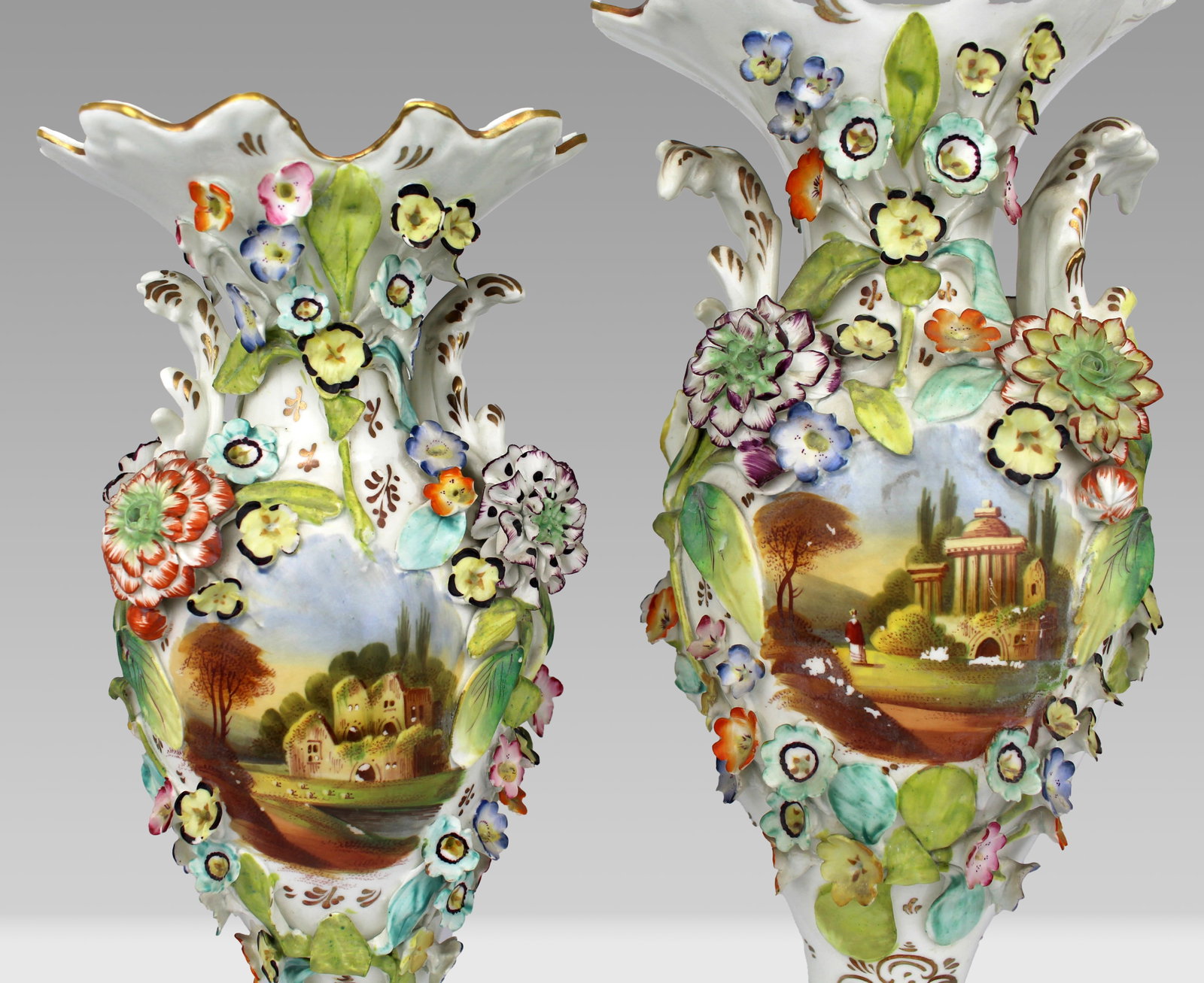 Title: Garniture of Three English Flower-Encrusted Porcelain Vases, c.1850 (probably Samuel Alcock & - 19