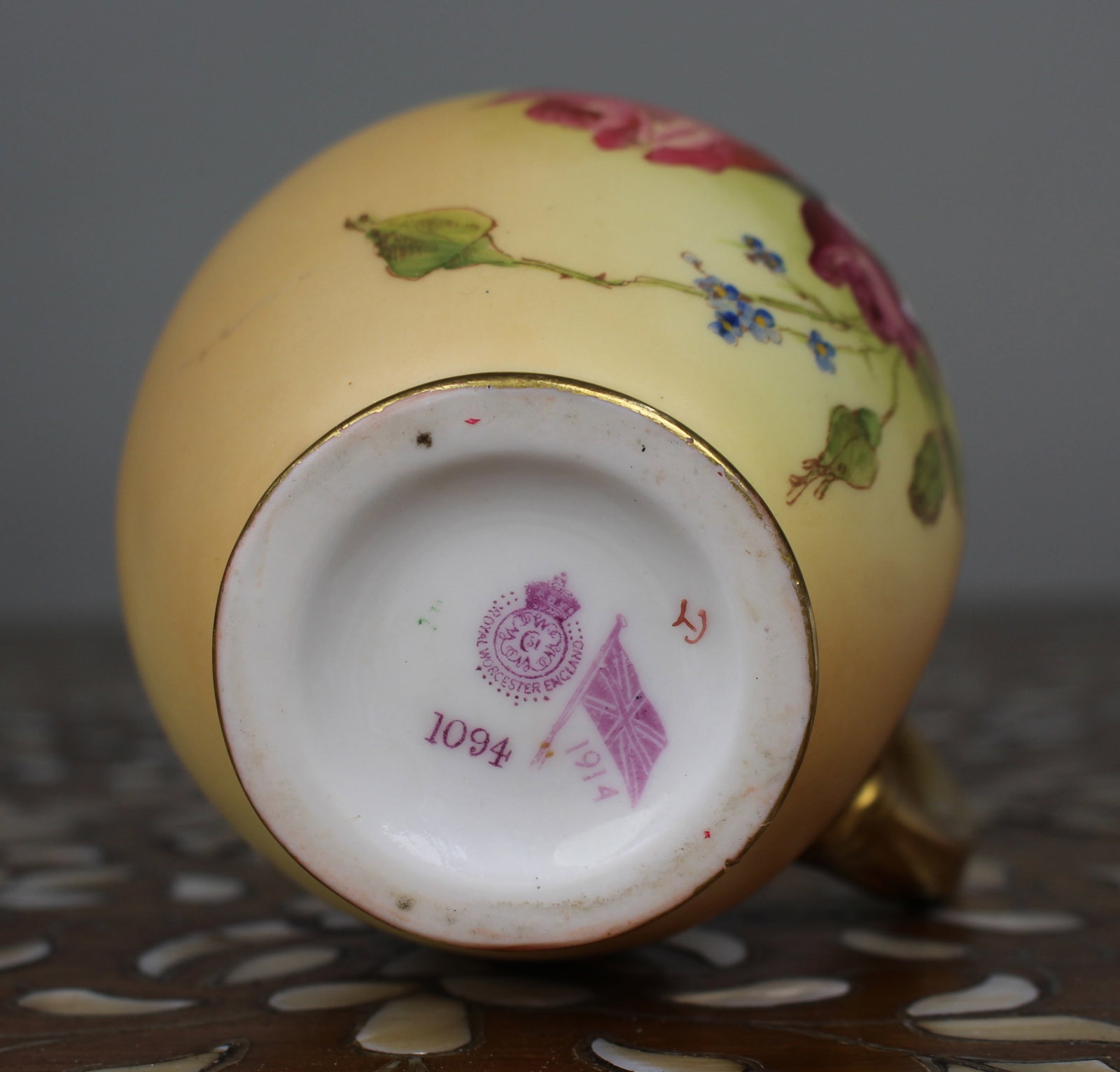 Title: Royal Worcester Blush Ivory Floral Ewer, Shape 1094, 1914 Description: Royal Worcester Floral - 10