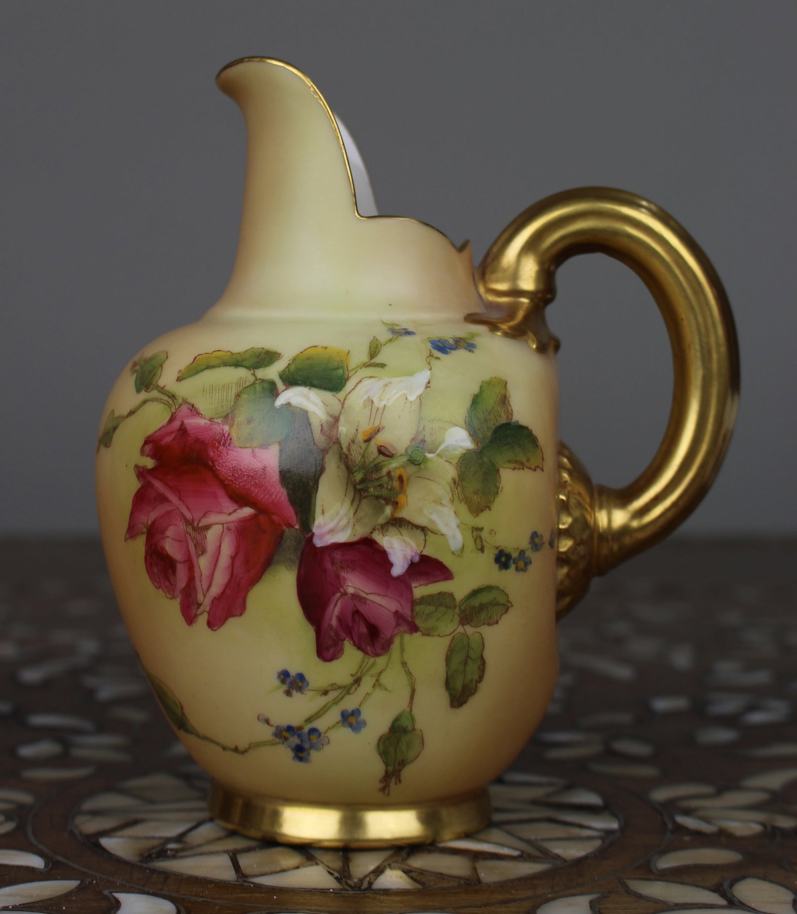 Title: Royal Worcester Blush Ivory Floral Ewer, Shape 1094, 1914 Description: Royal Worcester Floral - 6