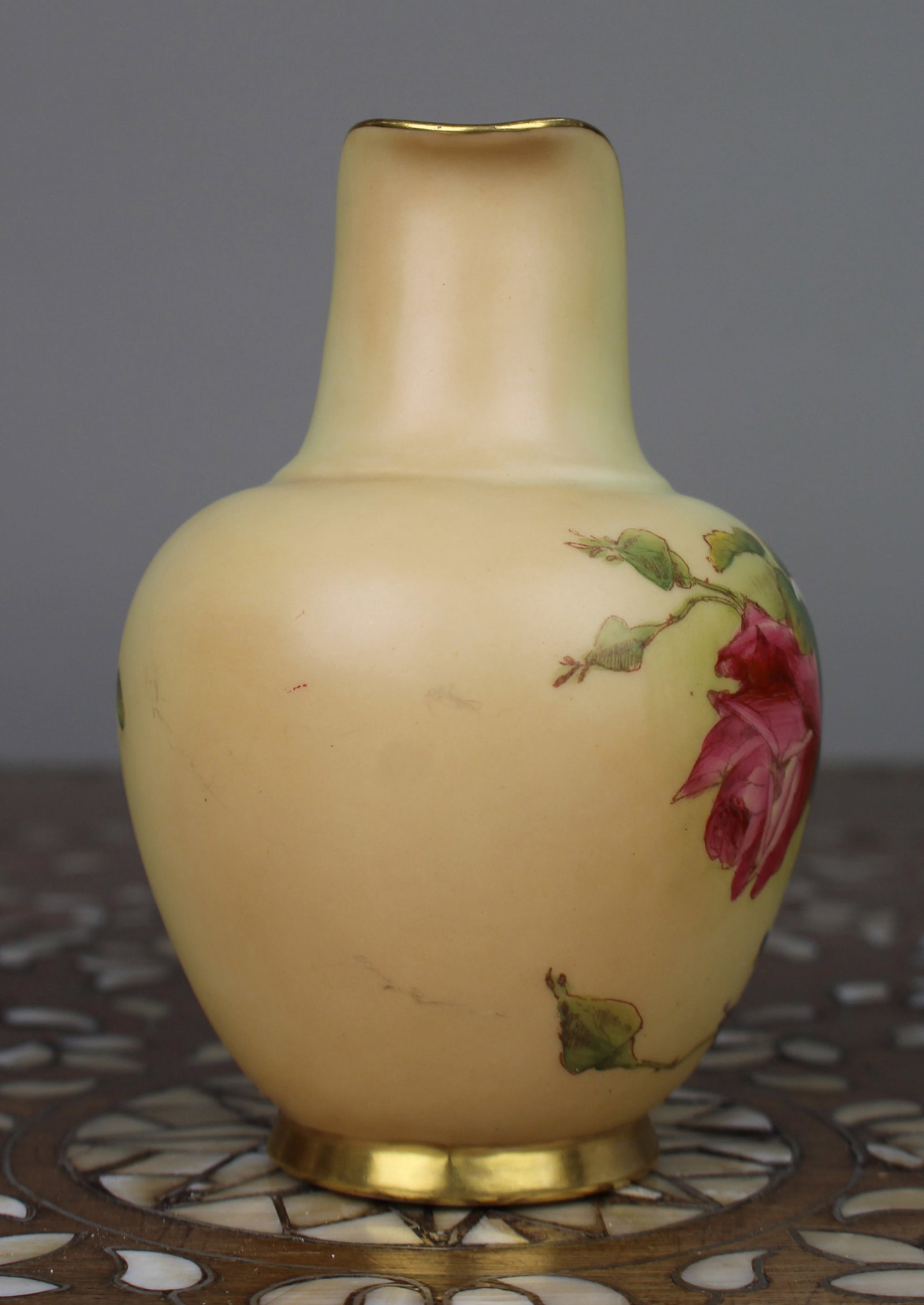 Title: Royal Worcester Blush Ivory Floral Ewer, Shape 1094, 1914 Description: Royal Worcester Floral - 8