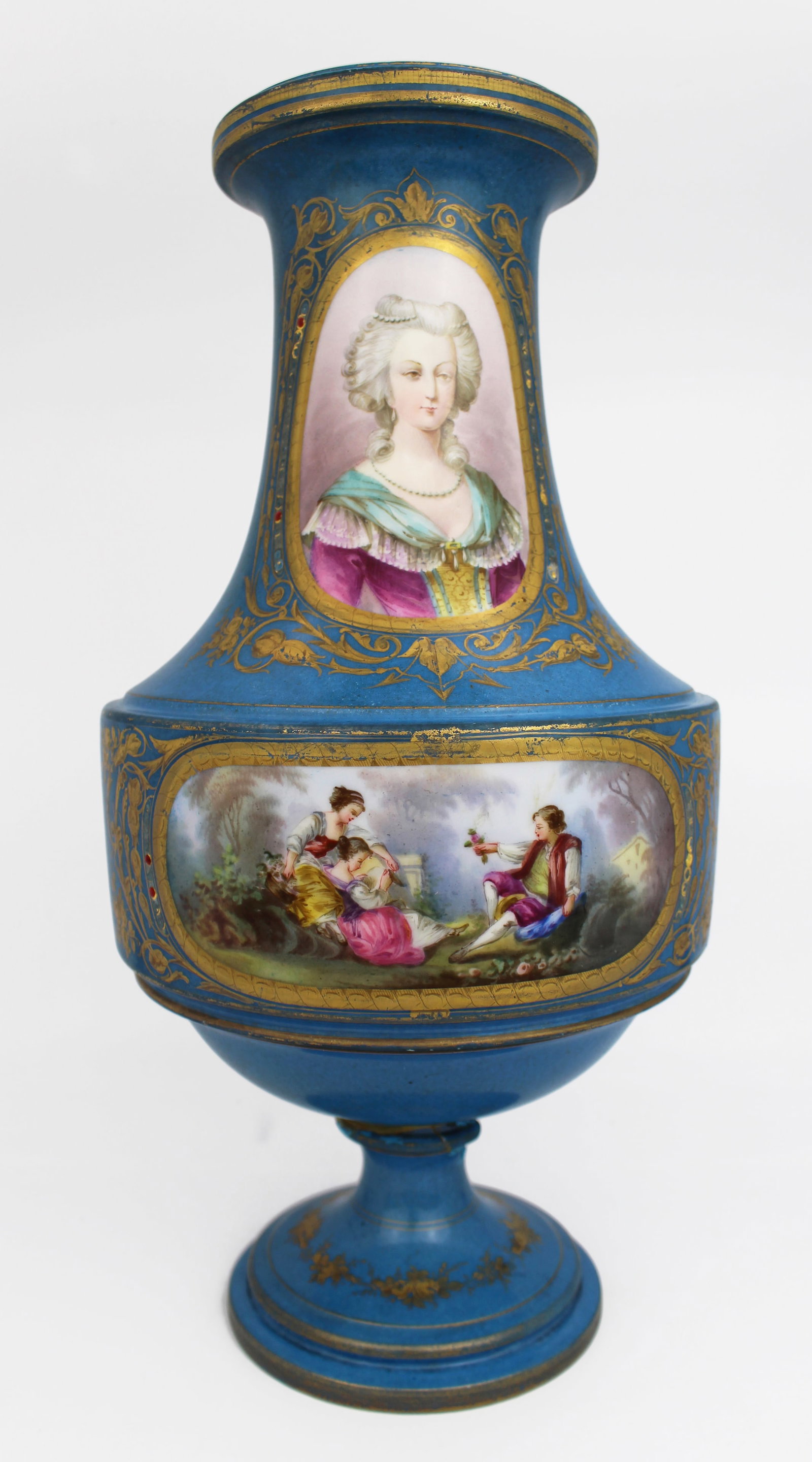 Title: Large Late 19th Century Sèvres-Style Bleu Céleste Porcelain Vase Description: Late  - 16