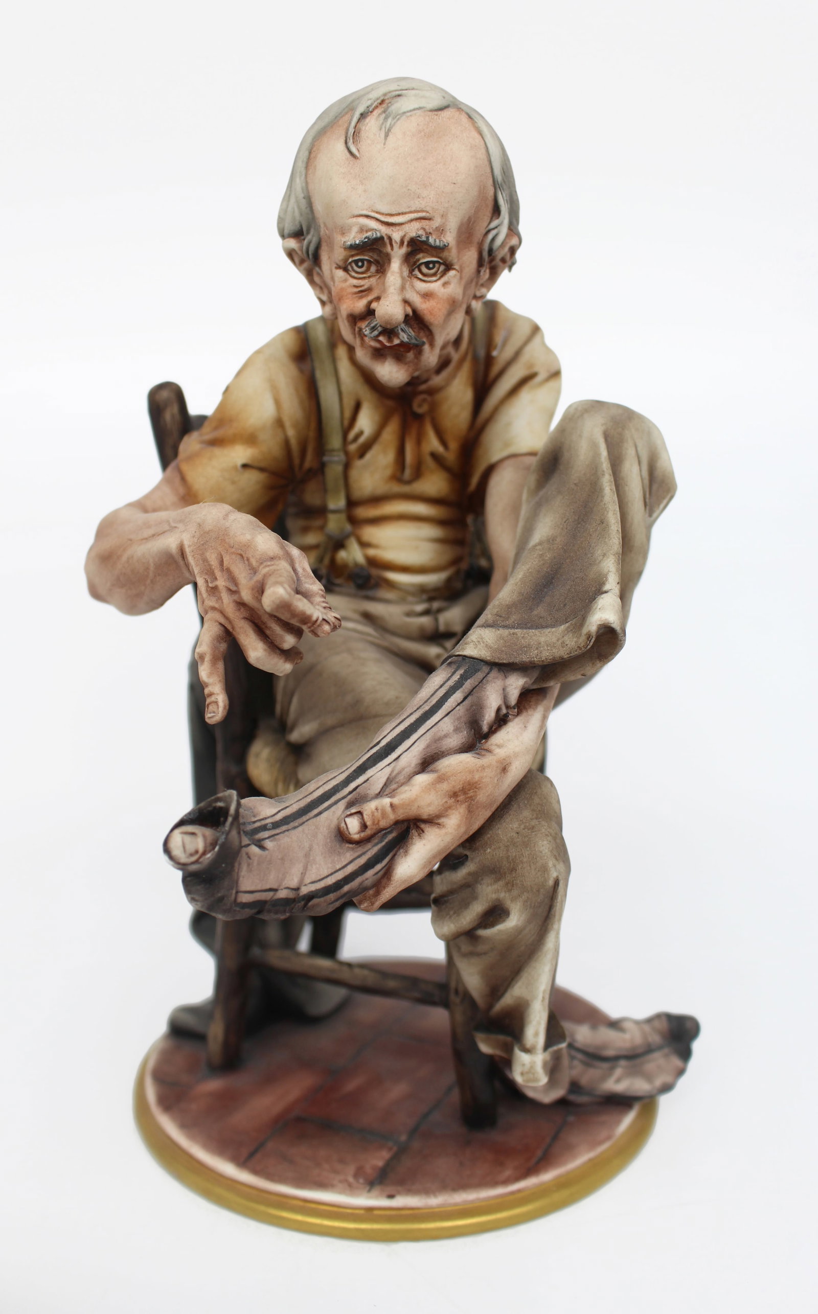 Title: Capodimonte Tramp Darning His Socks Description: Capodimonte Tramp Darning His Socks: Title: Capodimonte Tramp Darning His Socks Description: Capodimonte Tramp Darning His Socks Capodimonte, made in Italy. Mid/late 20th century. To the base I.R.A Usmate. Measures 15 x 18 x 25 (height) 