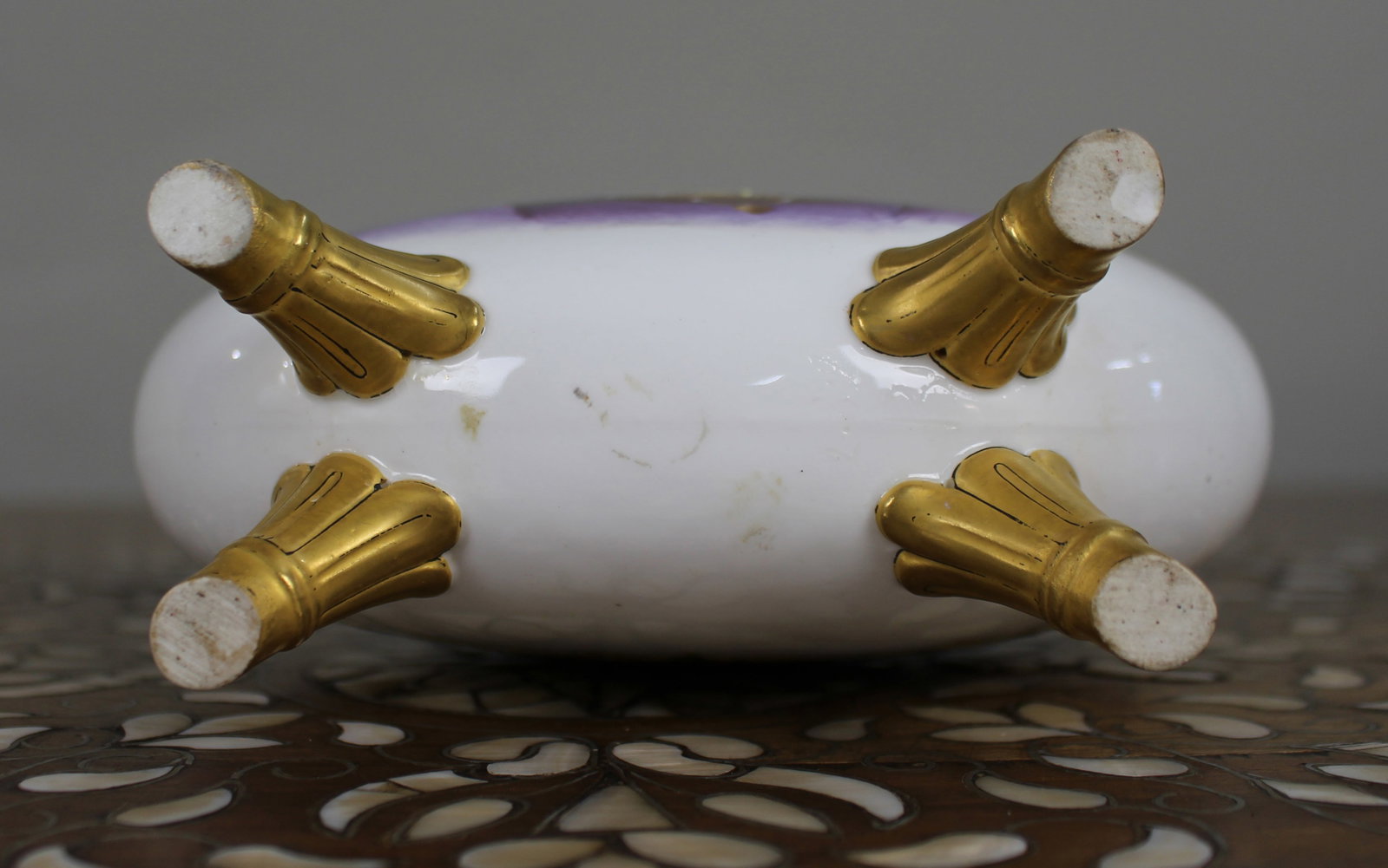 Title: Hand-Painted & Gilded Porcelain Moon Flask Vase, Signed Baston, c.1890 Description: - 14